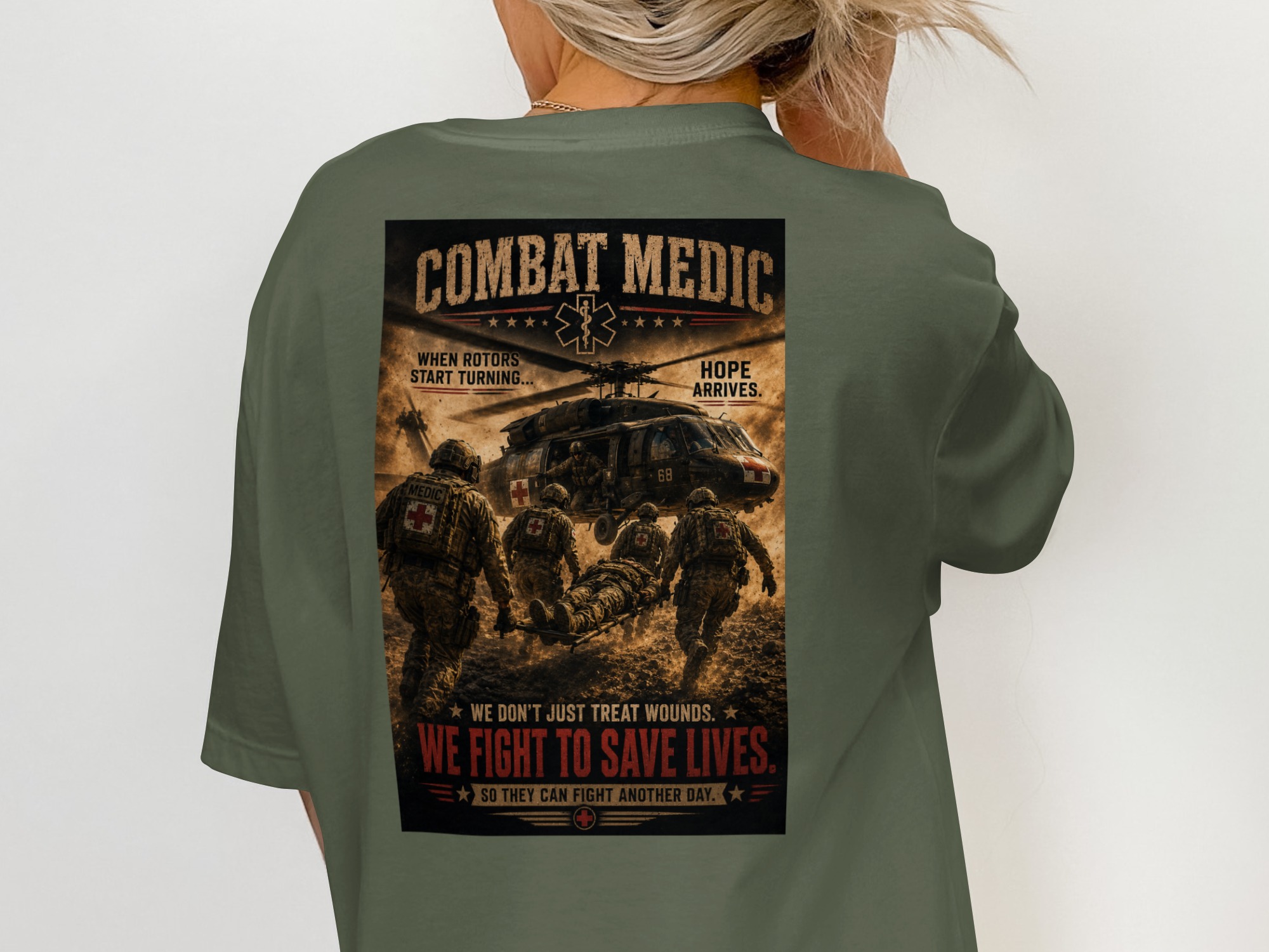 TITLE Combat Medic T-Shirt, We Fight to Save Lives, Army 68W Military Medic Shirt, Veteran Tactical Medical Gift, Star of Life Graphic Tee - Image 4