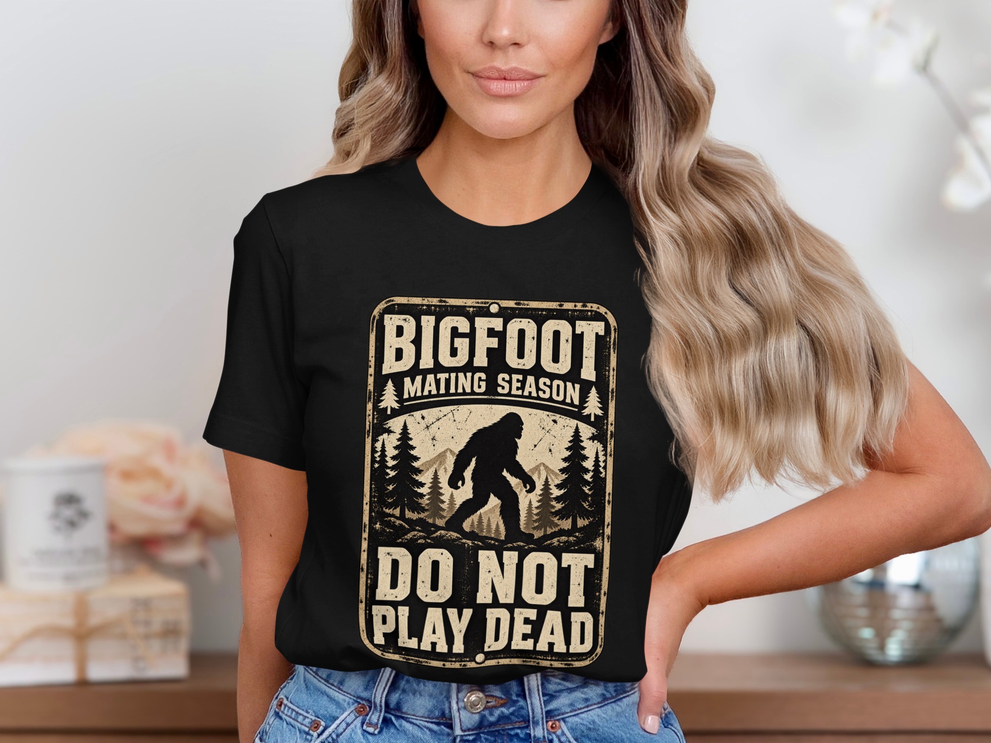 Bigfoot Mating Season T-Shirt, Funny Sasquatch Graphic Tee, Do Not Play Dead Vintage Camping Shirt, Retro Cryptid Outdoor Hiking Gift - Image 2