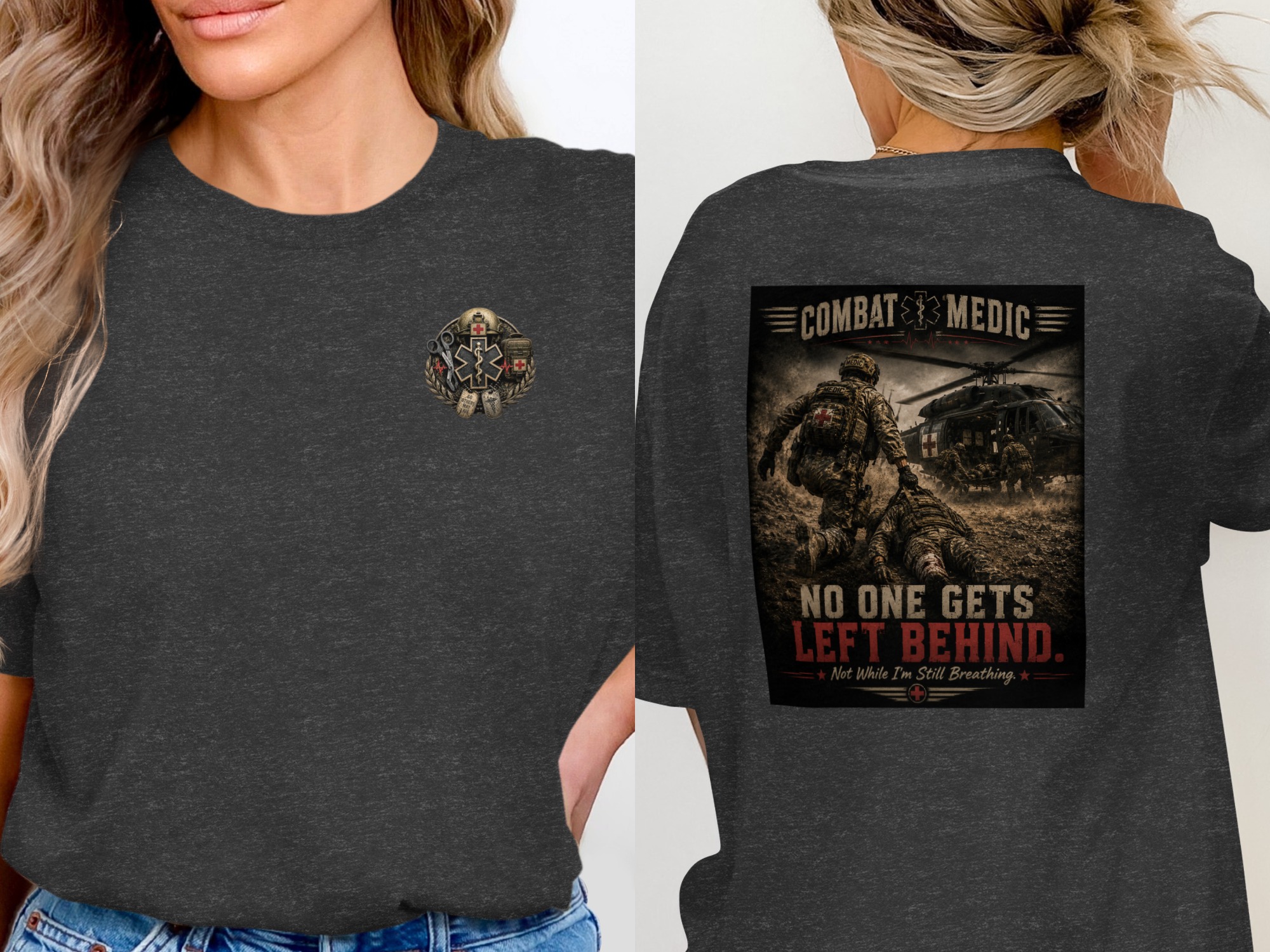 TITLE Combat Medic T-Shirt, No One Gets Left Behind, Army 68W Military Medic Shirt, Veteran Tactical Medical Gift, Star of Life Graphic Tee - Image 16