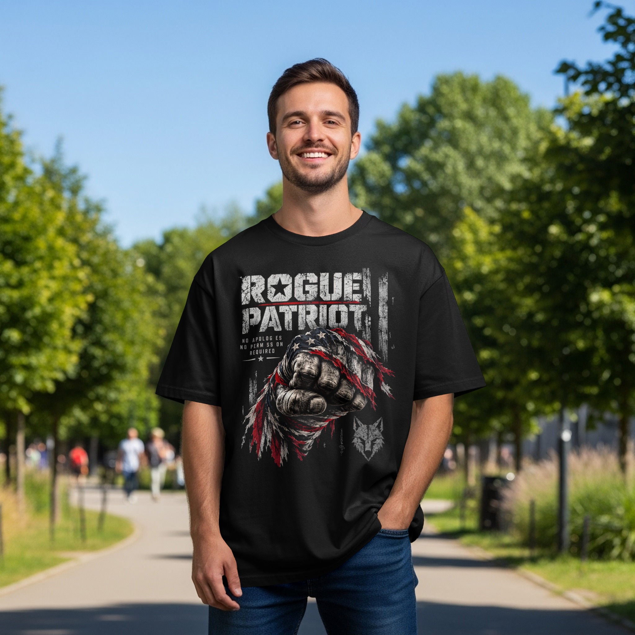 Rogue Patriot T-Shirt, USA Flag Fist Tee, Distressed American Flag Graphic Shirt, Vintage Veteran Apparel, 4th of July Gift for Him - Image 3