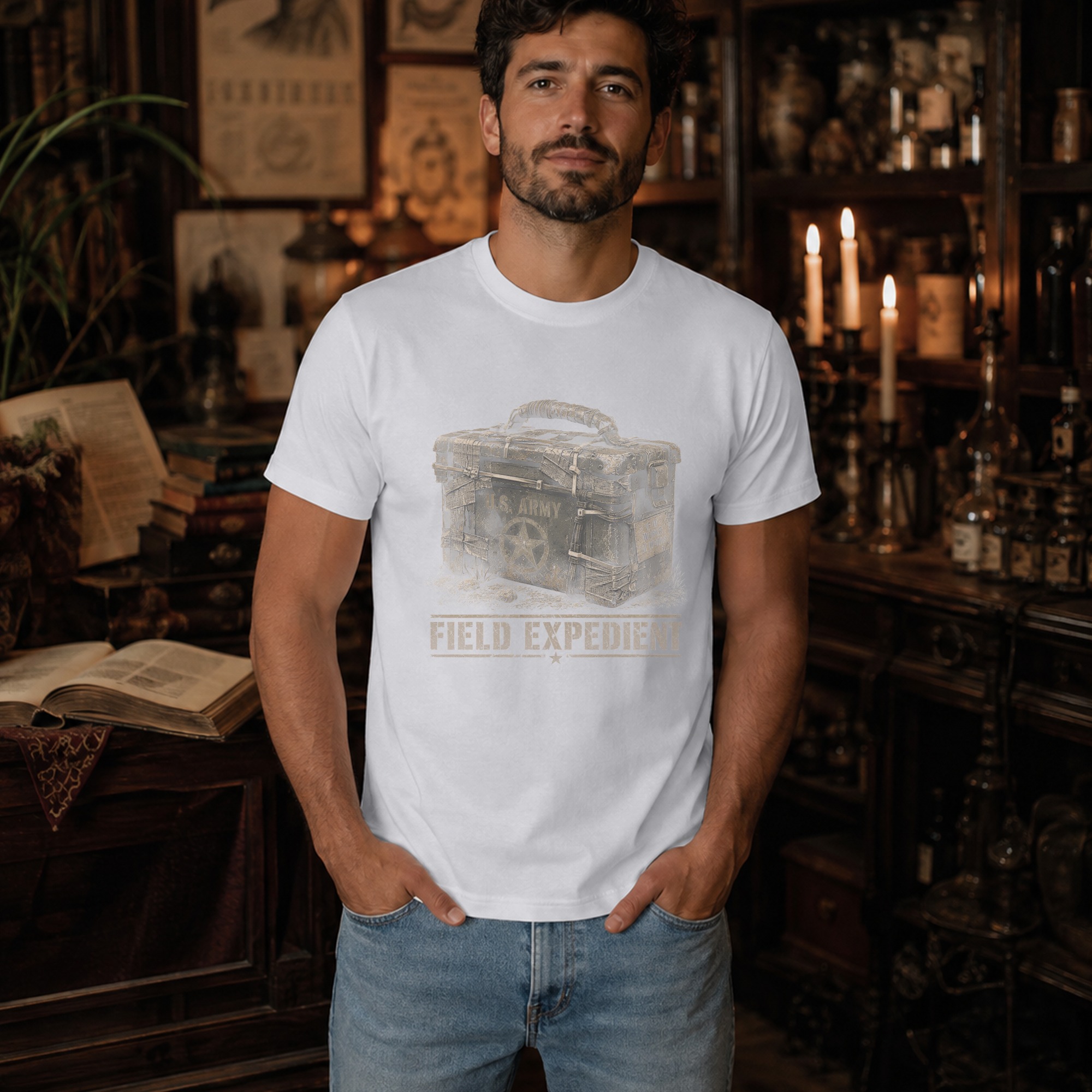 Field Expedient T-Shirt, Funny Military Ammo Box Graphic Tee, Army Veteran Humor Shirt, Vintage Tactical Mechanic Gift for Him, Grunt Tee - Image 6