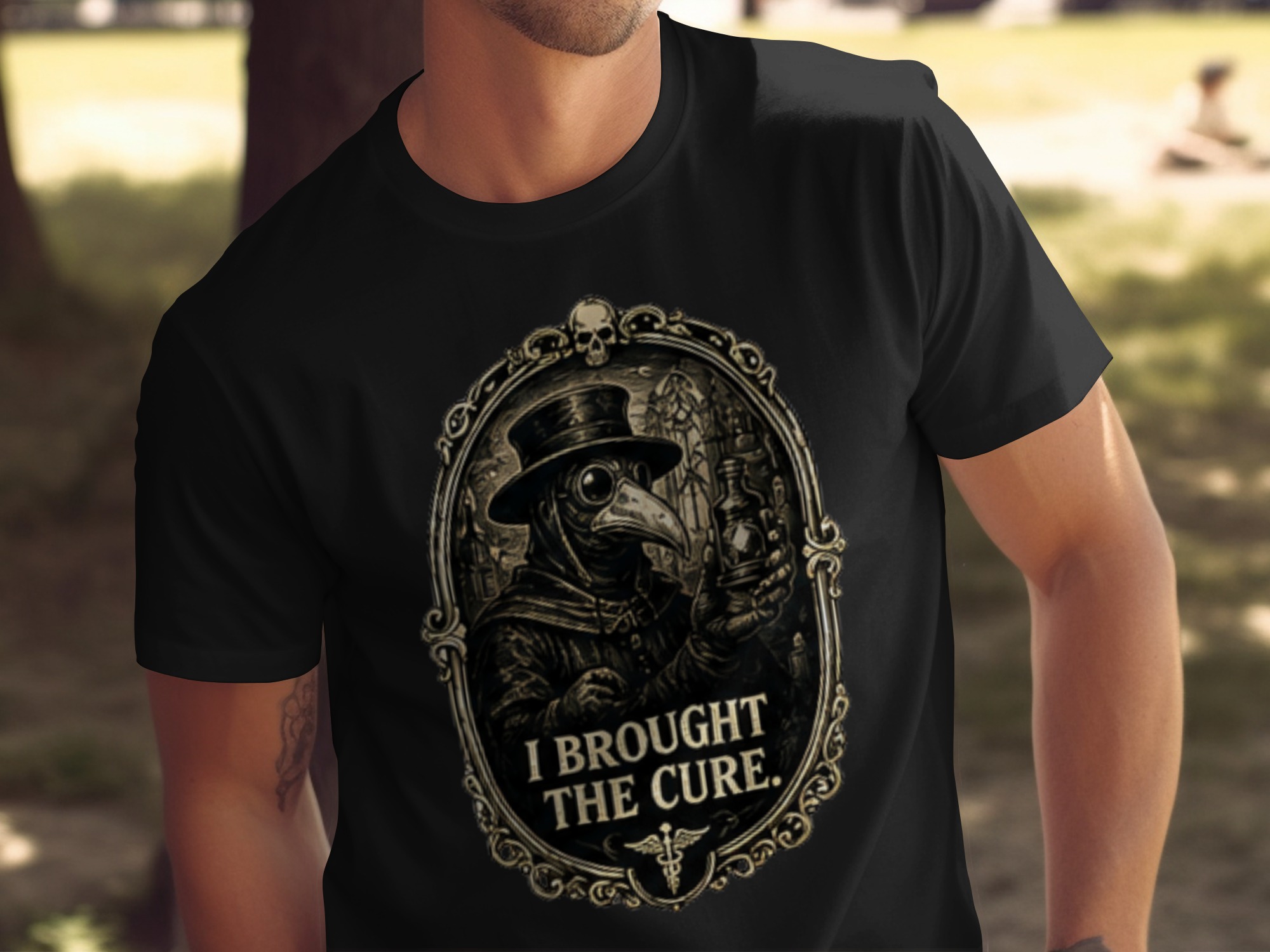 Plague Doctor 'I Brought The Cure' T-Shirt | Gothic Dark Academia Vintage Medical History Tee | Steampunk Renaissance Macabre Art Shirt Gift
