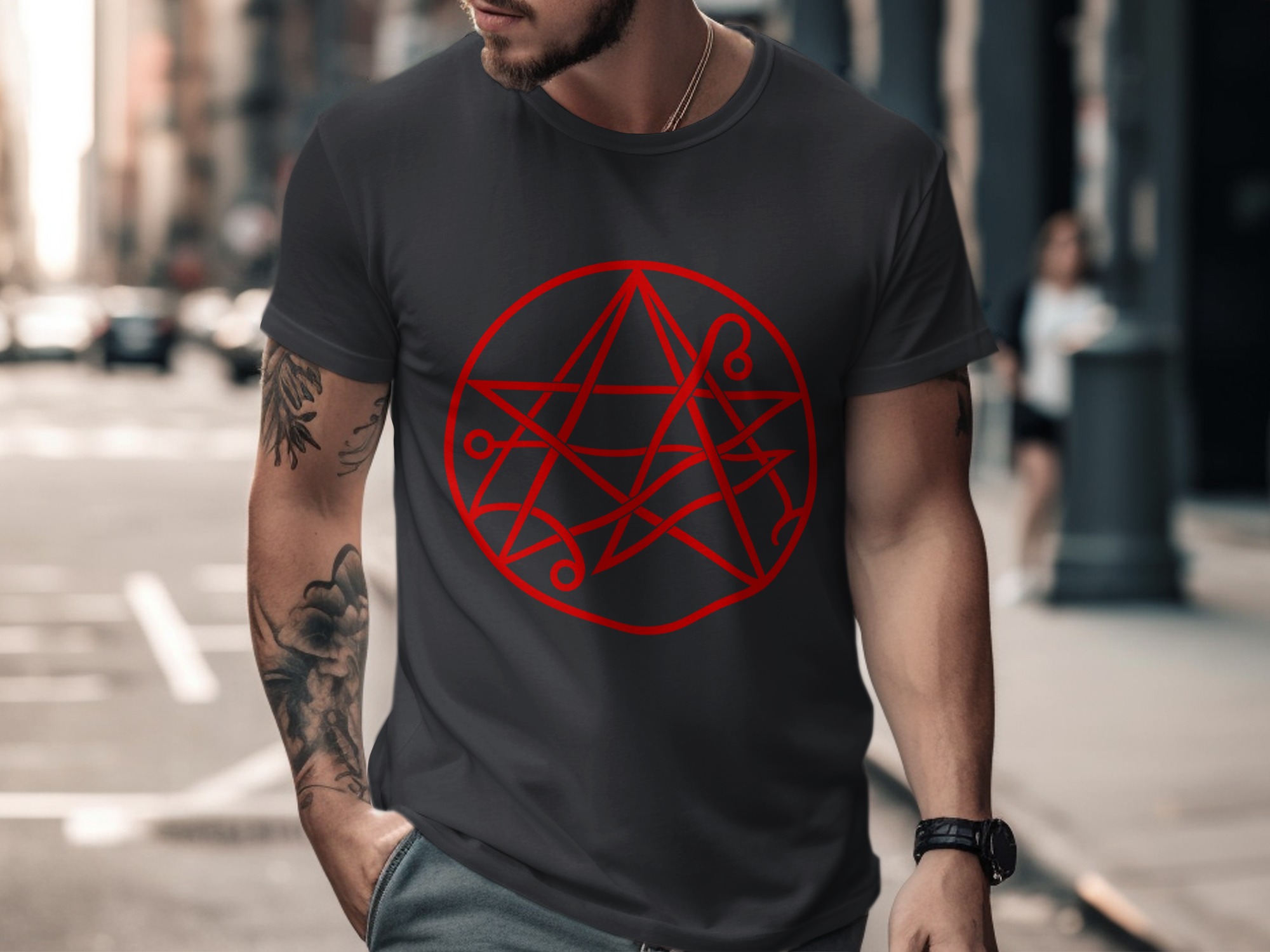 Occult Symbol Pentagram T-Shirt, Esoteric Sigil Graphic Tee, Gothic Witchy Supernatural Dark Academia Altar Mystic Apparel Gift - Image 8