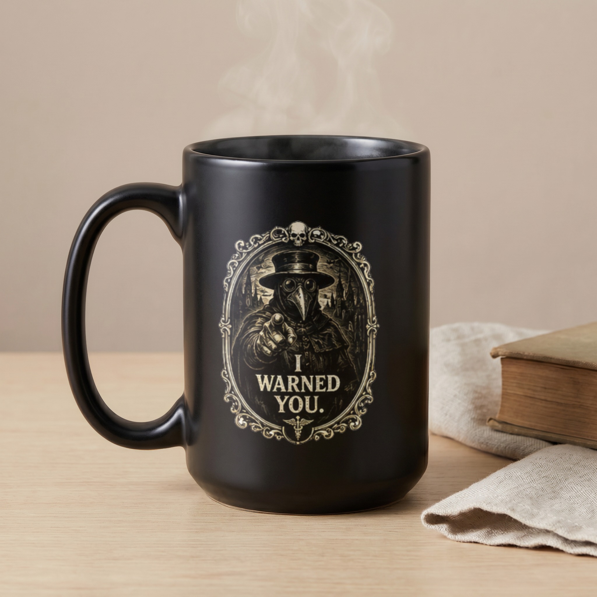 Plague Doctor Mug, Gothic Coffee Cup, Dark Academia Gift, I WARNED YOU. Macabre Vintage Style Tea Mug for Spooky Goth Lovers - Image 5