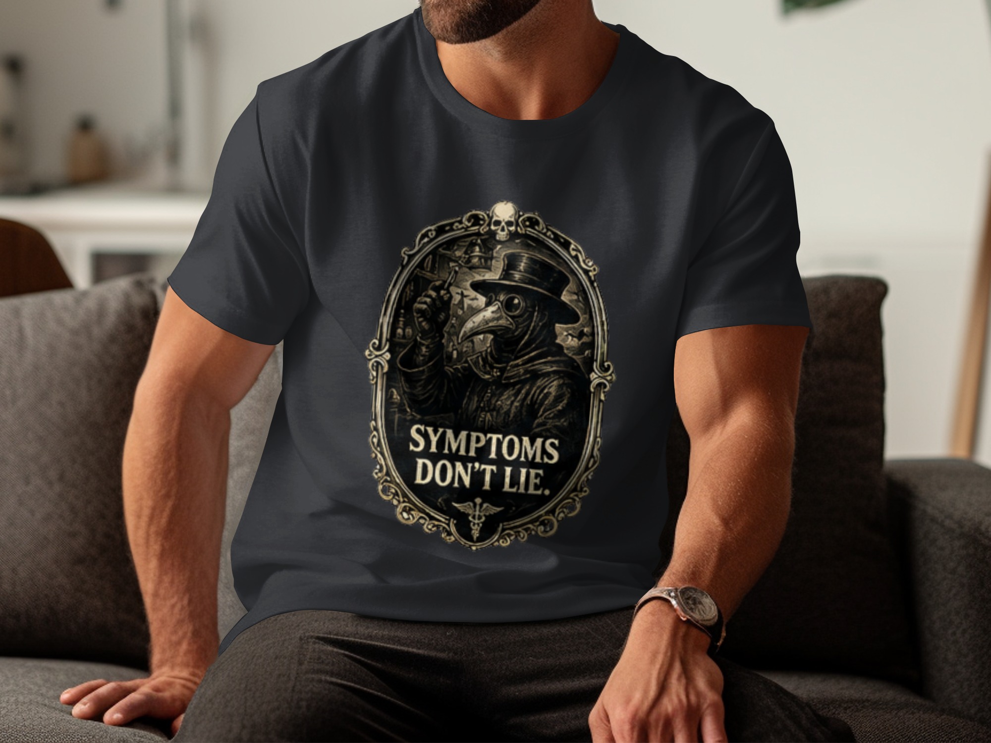 Plague Doctor Gothic T-Shirt | Dark Academia Medical History Tee | Vintage Macabre 'Symptoms Don't Lie' Graphic Shirt - Image 3