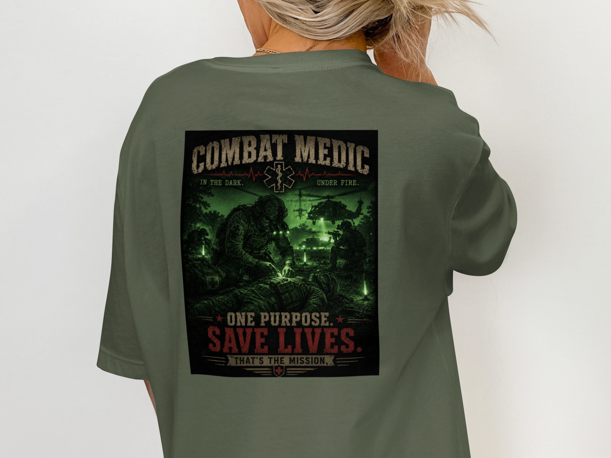 TITLE Combat Medic T-Shirt, One Purpose Save Lives, Army 68W Military Medic Shirt, Veteran Tactical Medical Gift, Star of Life Graphic Tee - Image 4