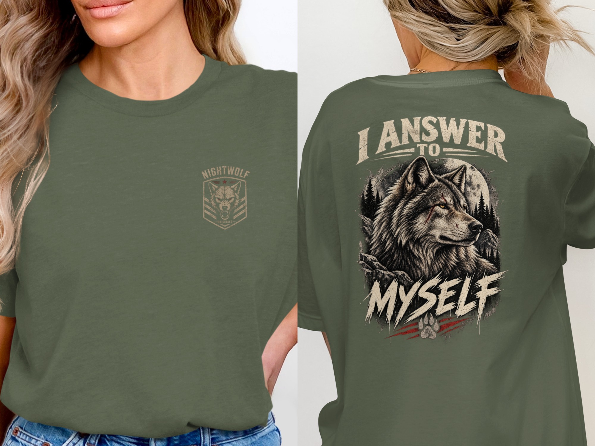 Nightwolf Fierce Wolf Graphic T-Shirt, Distressed Grunge Edgy Streetwear Tee, Hunter Wildlife Men's Gift Shirt - Image 12