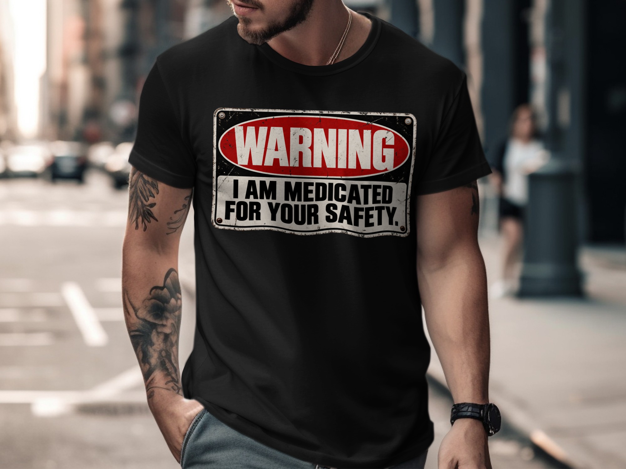 Medicated For Your Safety Shirt, Funny Warning T-Shirt, Sarcastic Mental Health Tee, Dark Humor Graphic Shirt, Introvert Gag Gift - Image 2