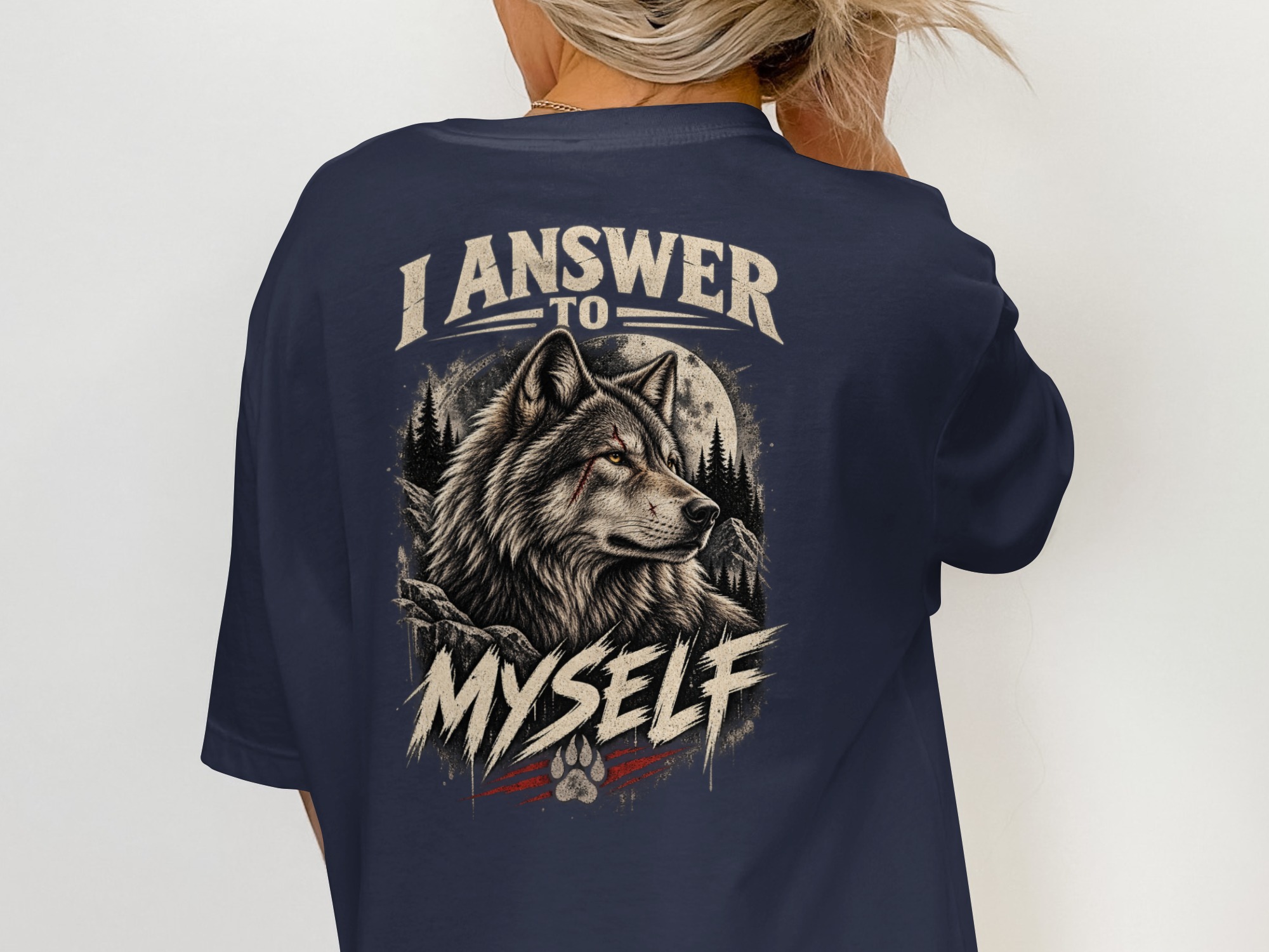Nightwolf Fierce Wolf Graphic T-Shirt, Distressed Grunge Edgy Streetwear Tee, Hunter Wildlife Men's Gift Shirt - Image 9