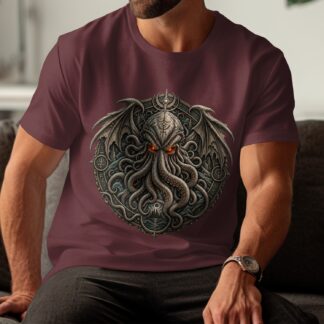 Lovecraftian Cthulhu Mythos Eldritch Horror T-Shirt, Dark Academia Gothic Cosmic Cult Tentacle Monster Tee, Unique Fantasy Gamer Gift