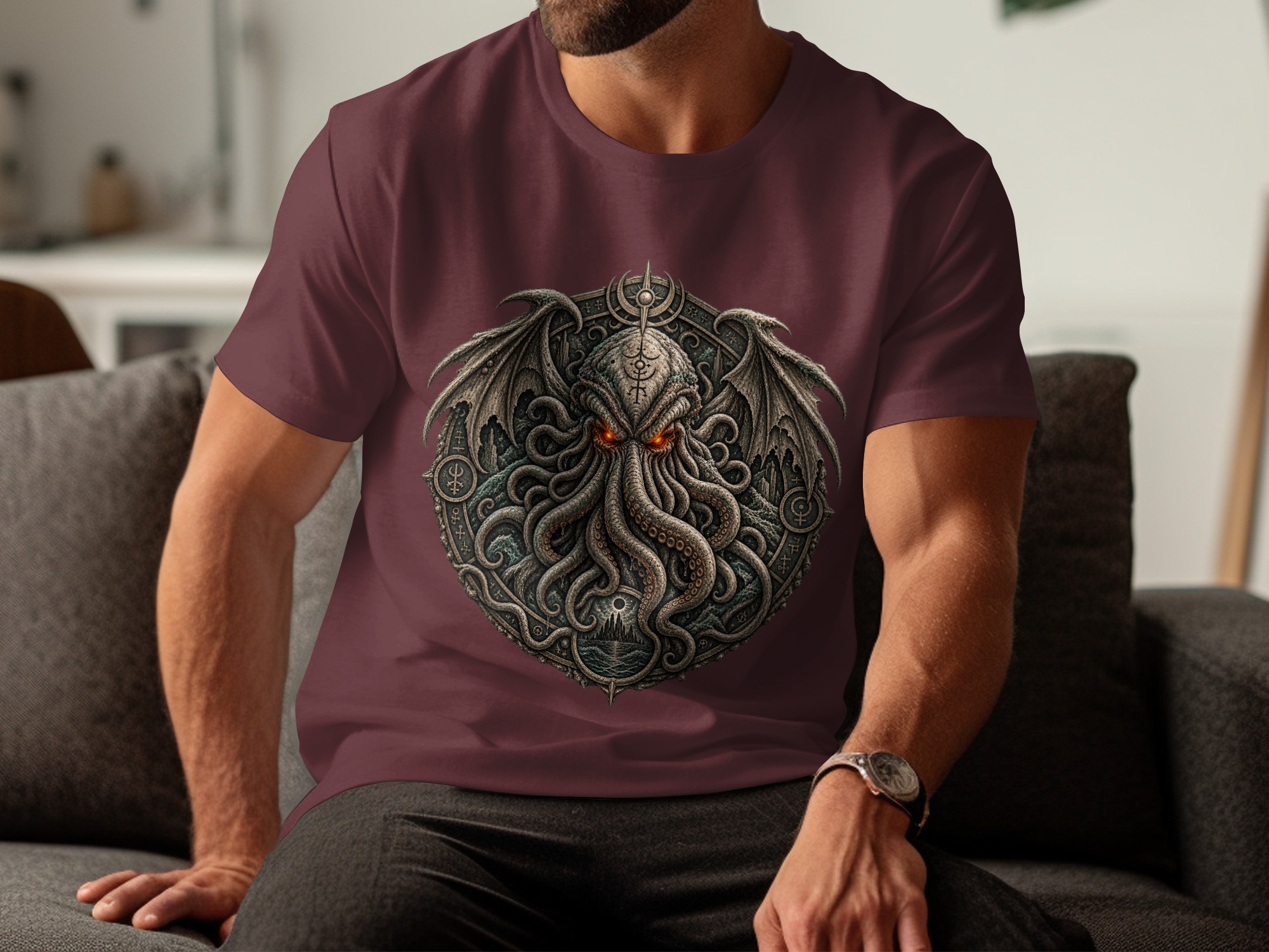 Lovecraftian Cthulhu Mythos Eldritch Horror T-Shirt, Dark Academia Gothic Cosmic Cult Tentacle Monster Tee, Unique Fantasy Gamer Gift