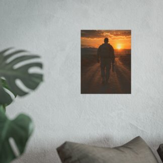Soldier Sunset Patriotic Wall Art Print, Military Veteran Heroic Decor, Army Camouflage Golden Hour Landscape for Home Office Gift