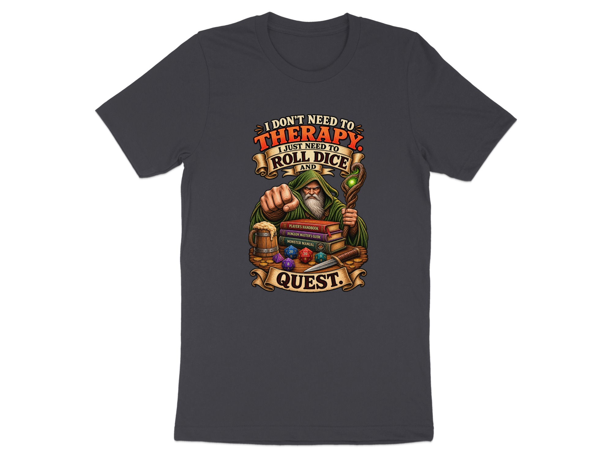 Roll Dice Quest Dungeons Dragons T-Shirt, Funny RPG Gaming Tee, Dungeon Master Gift, Fantasy Wizard Gamer Apparel - Image 3