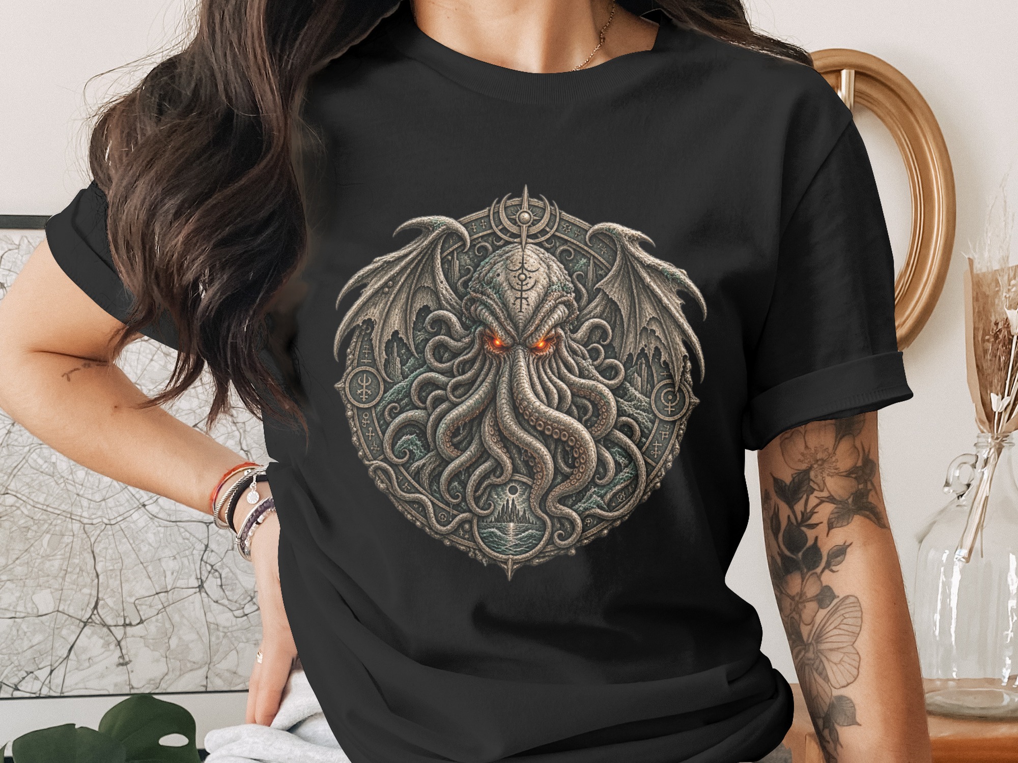 Lovecraftian Cthulhu Mythos Eldritch Horror T-Shirt, Dark Academia Gothic Cosmic Cult Tentacle Monster Tee, Unique Fantasy Gamer Gift - Image 13