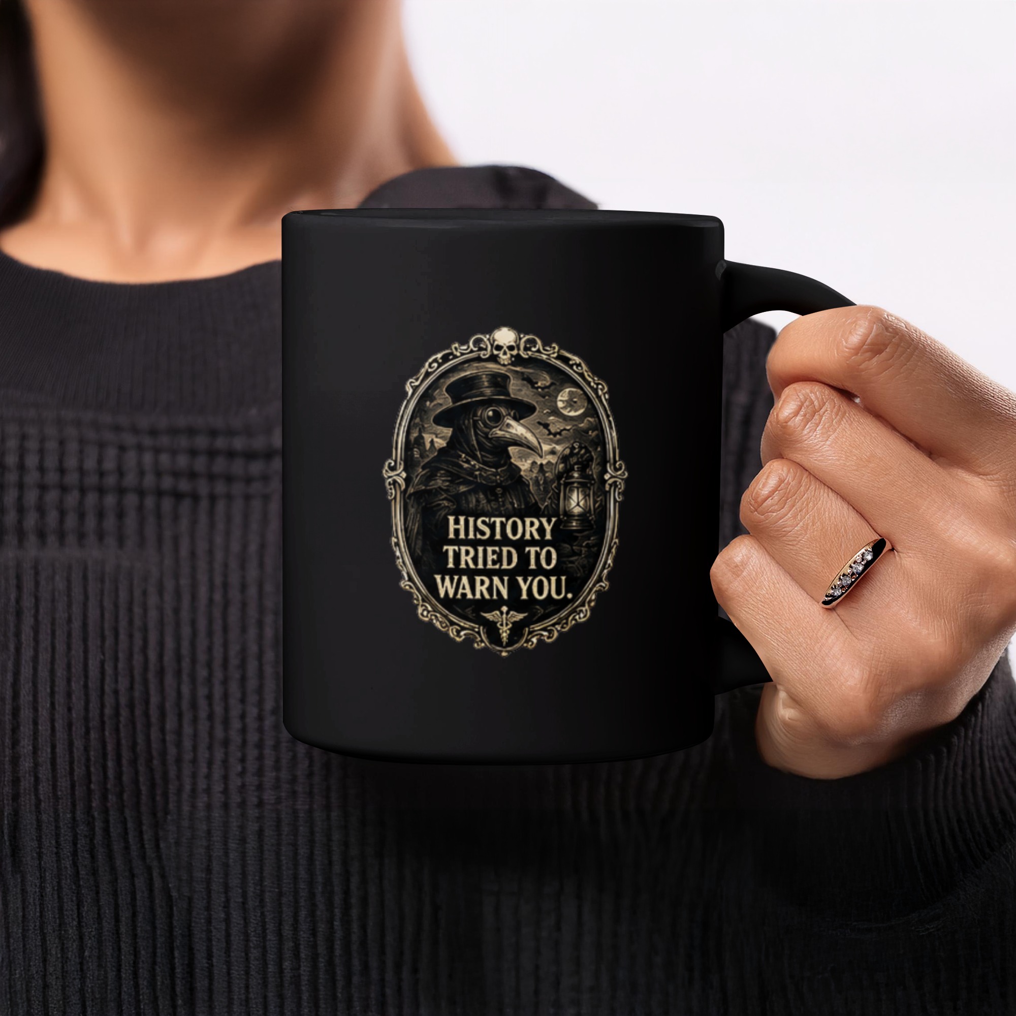 Plague Doctor Coffee Mug, History Tried To Warn You Dark Academia Gothic Gift Cup, Unique Steampunk Vibe Tea Mug - Image 2