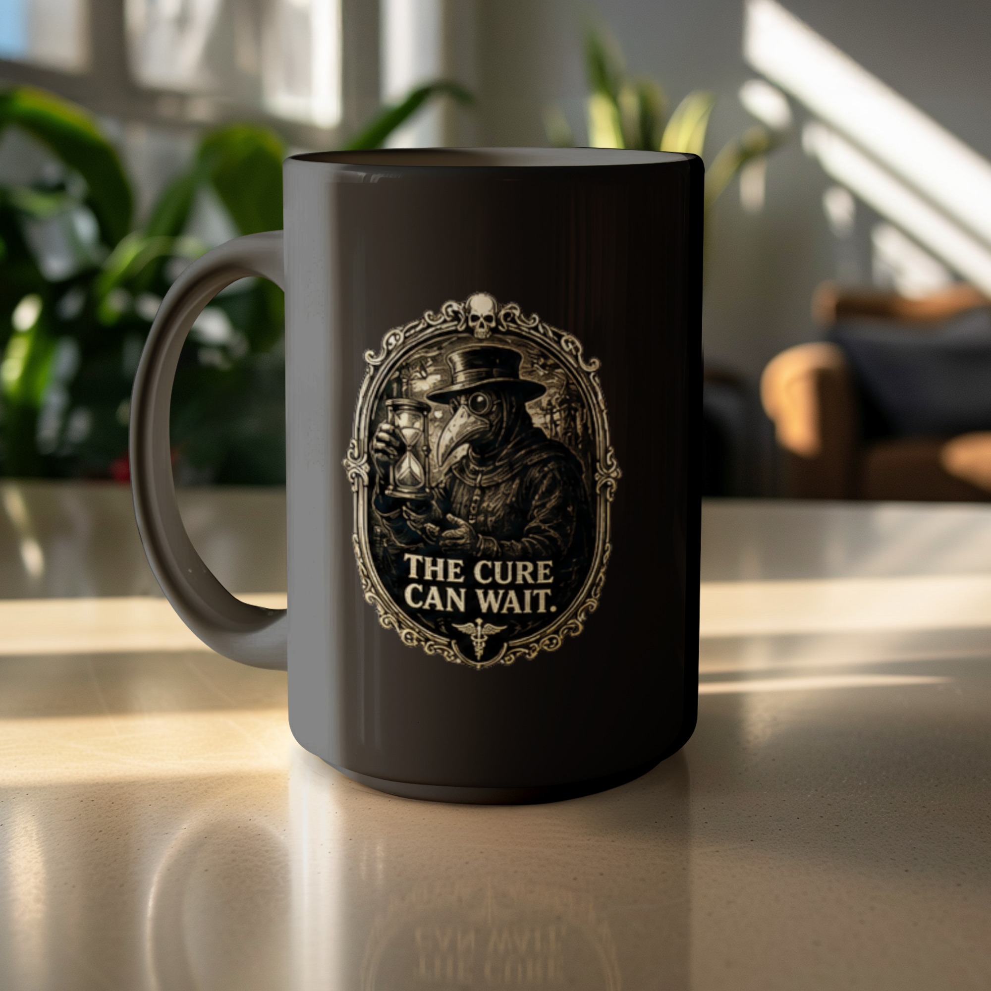 Gothic Plague Doctor Mug 'The Cure Can Wait' | Dark Academia History Coffee Cup, Macabre Medical Gift, Steampunk Art Tea Mug - Image 4