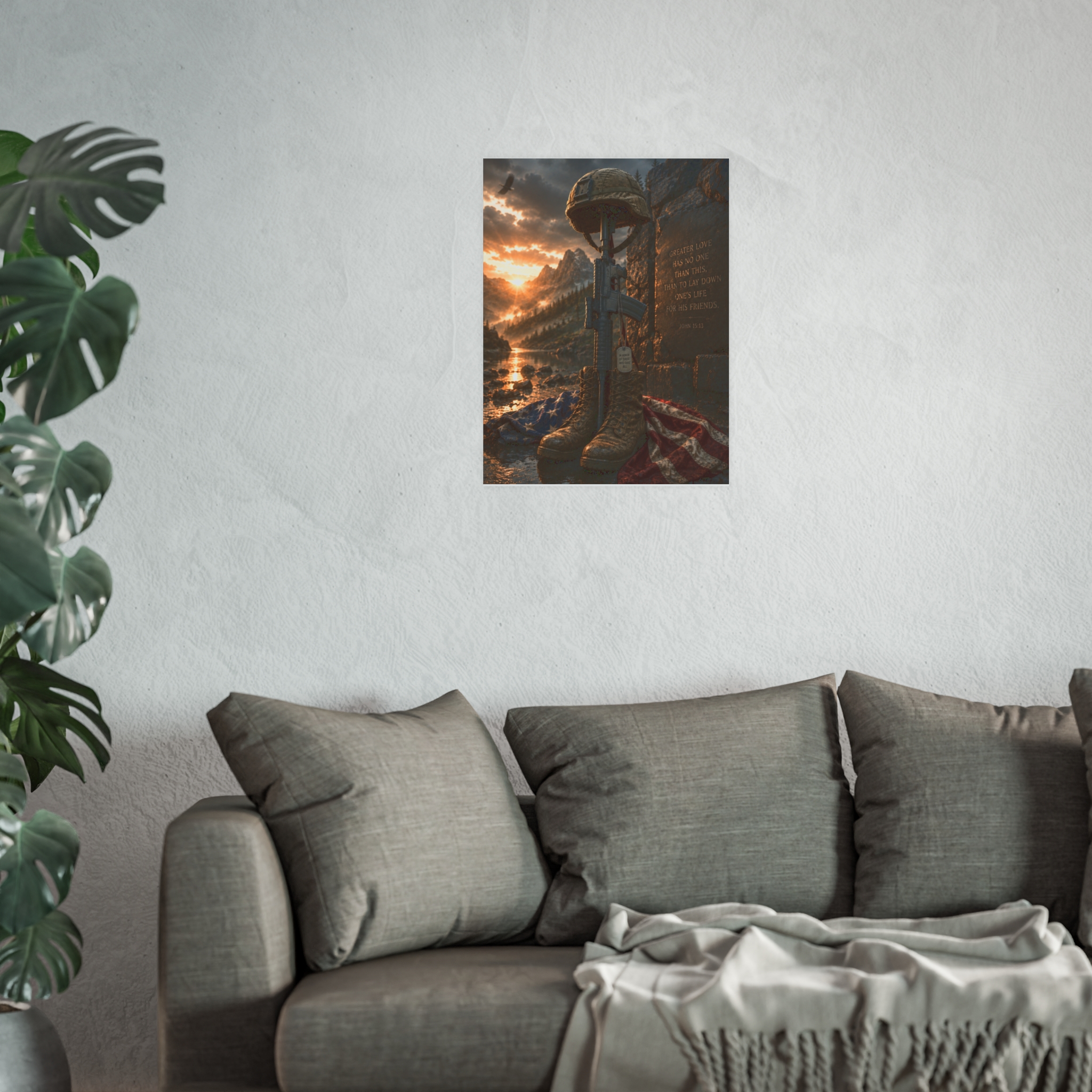 Military Memorial Poster | Fallen Soldier Tribute Wall Art | Veteran Remembrance Print | Patriotic John Bible Scripture Home Decor - Image 3