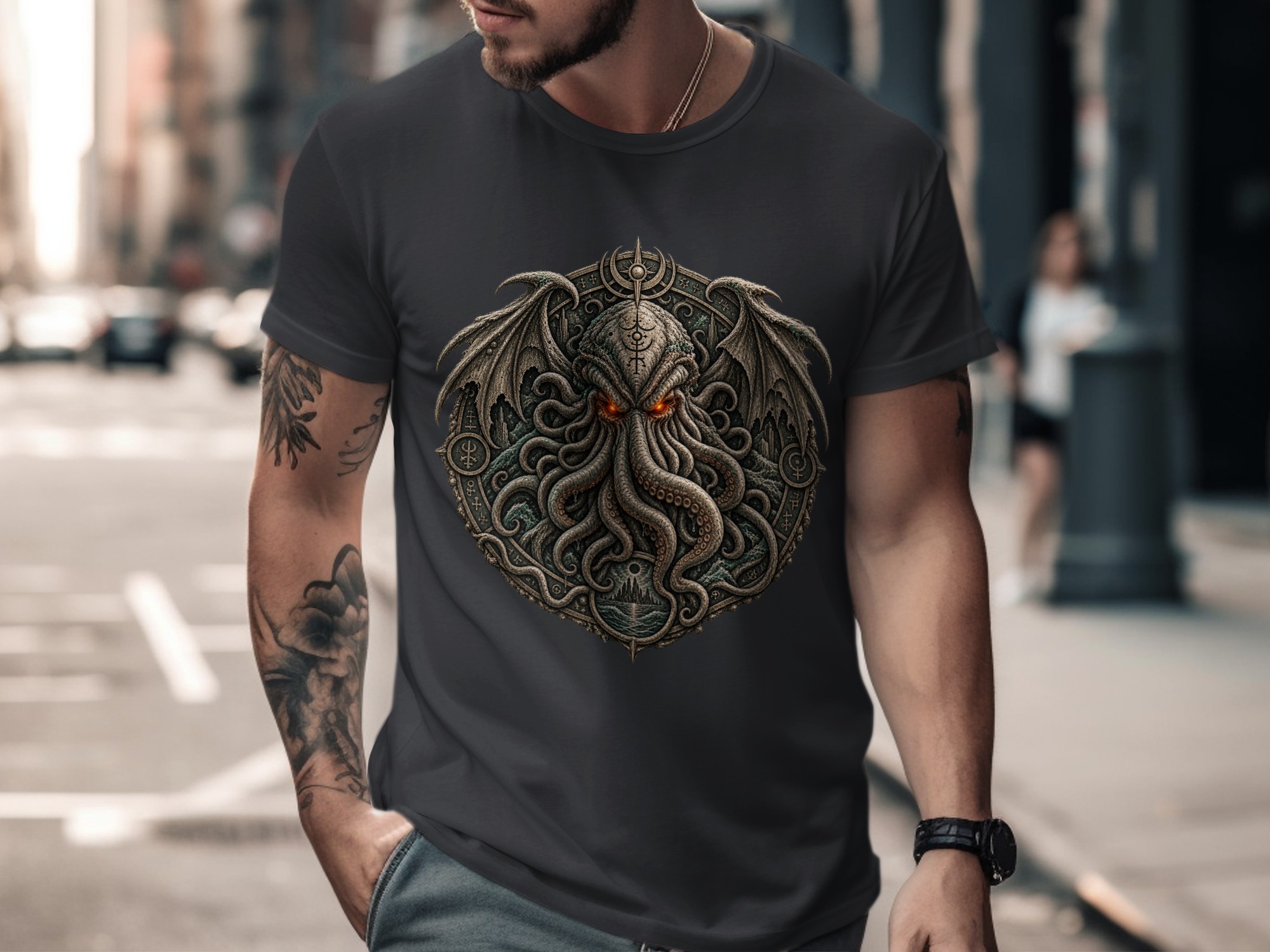 Lovecraftian Cthulhu Mythos Eldritch Horror T-Shirt, Dark Academia Gothic Cosmic Cult Tentacle Monster Tee, Unique Fantasy Gamer Gift - Image 9
