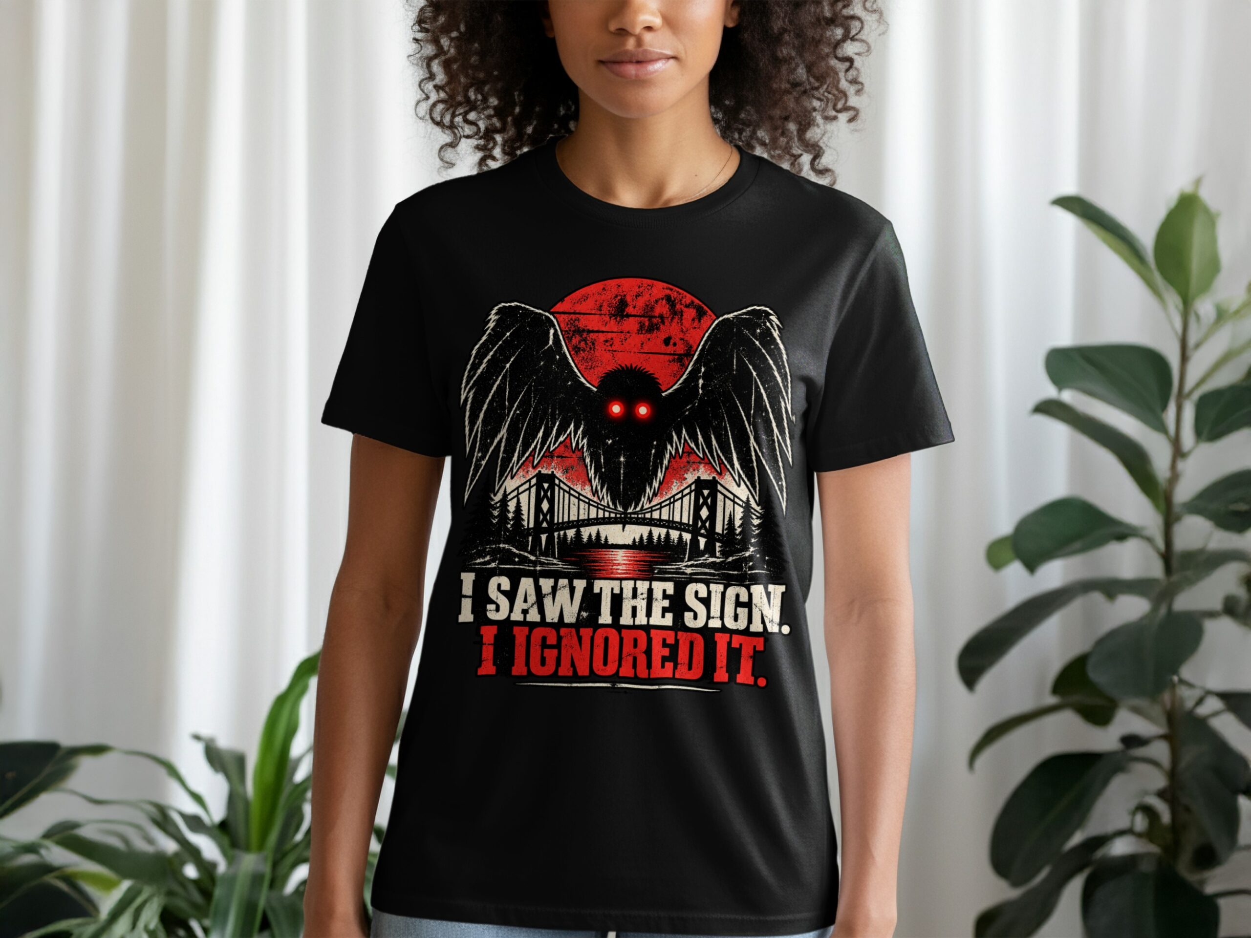 Mothman T-Shirt Funny Cryptid Graphic Tee, Retro Vintage Horror Shirt, I Saw The Sign Paranormal Dark Humor Streetwear Gift - Image 6