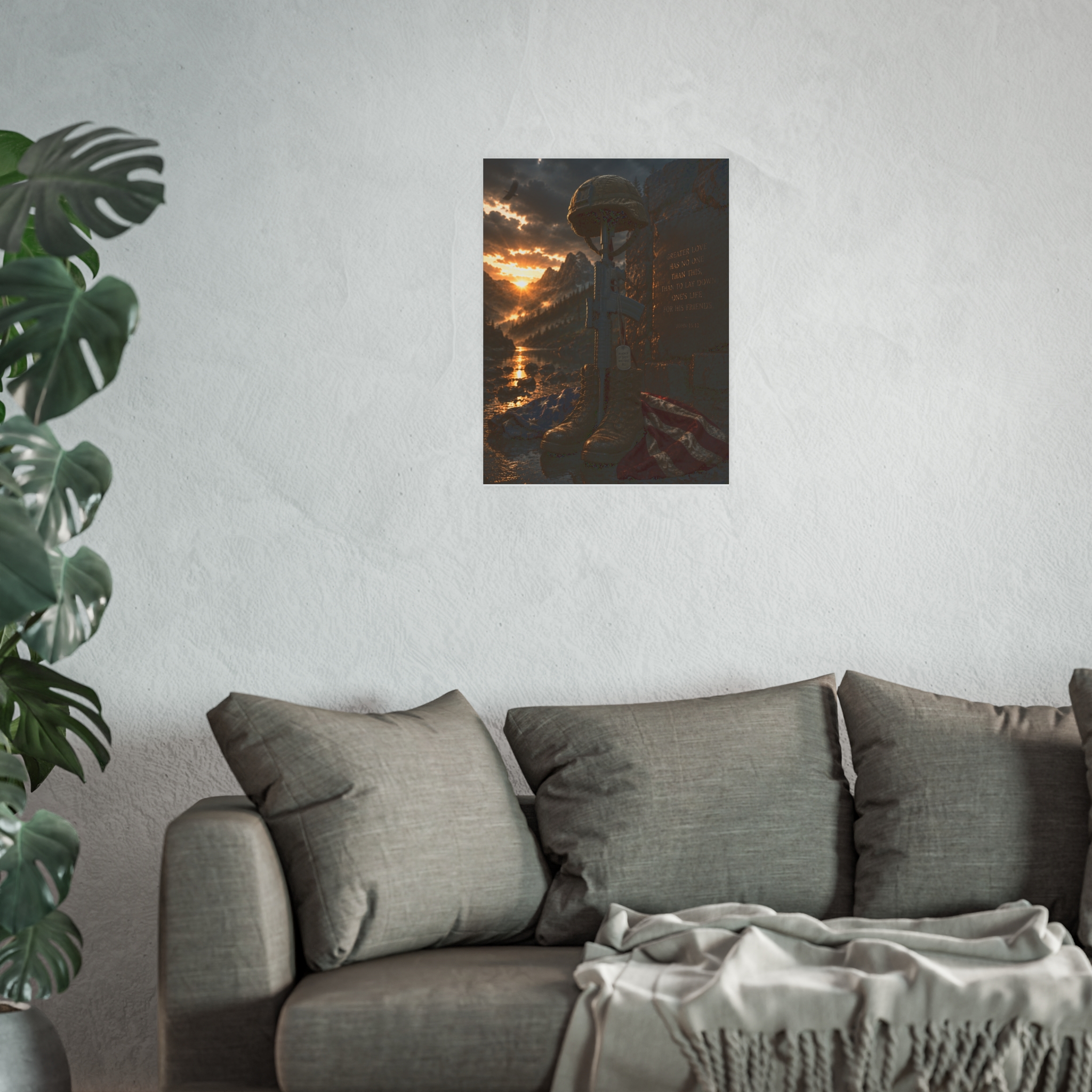 Fallen Soldier Tribute Wall Art for Military Memorial and Veteran Remembrance. Patriotic American Flag & Bible Quote Decor. - Image 3