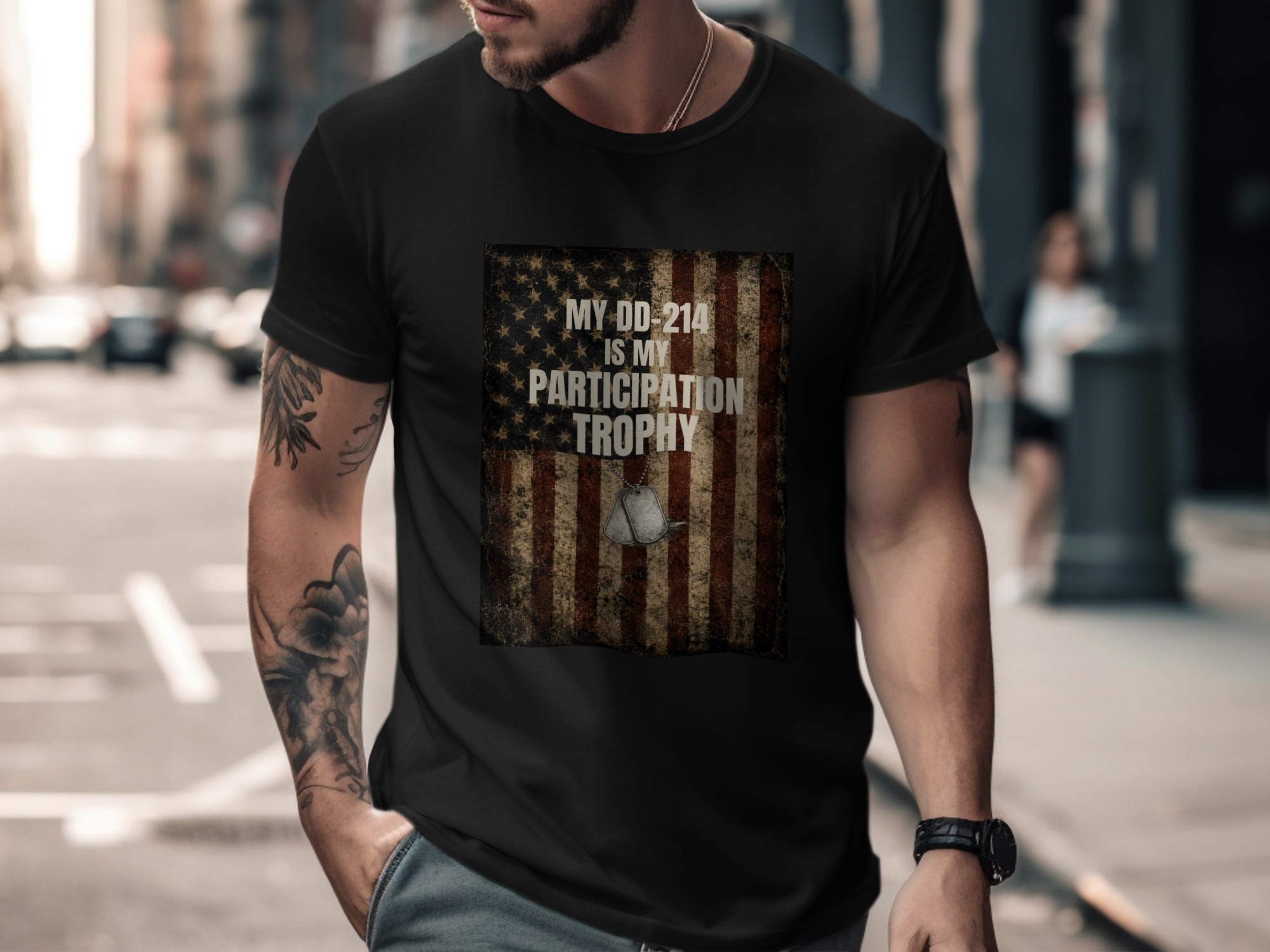 DD-214 Participation Trophy Veteran T-Shirt | Military Deployment Shirt | USA Flag Patriotic Present Shirt - Image 3