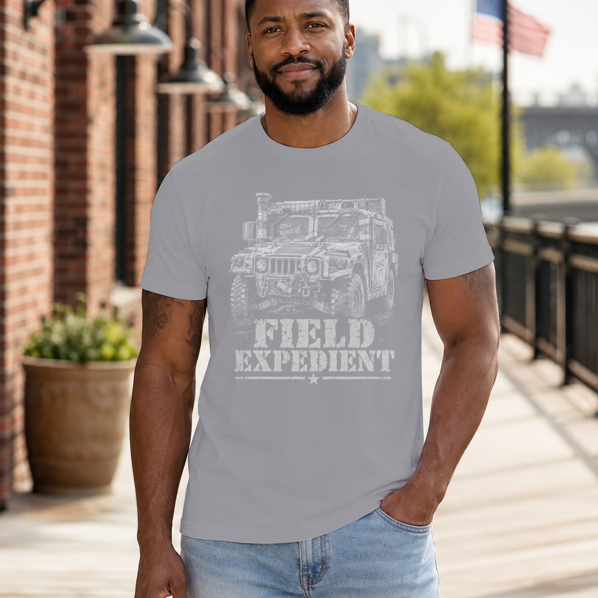 Field Expedient T-Shirt, Vintage Military 4x4 Truck Graphic Tee, Rugged Off Road Overlanding Shirt, Tactical Outdoor Vehicle Gift for Him - Image 7
