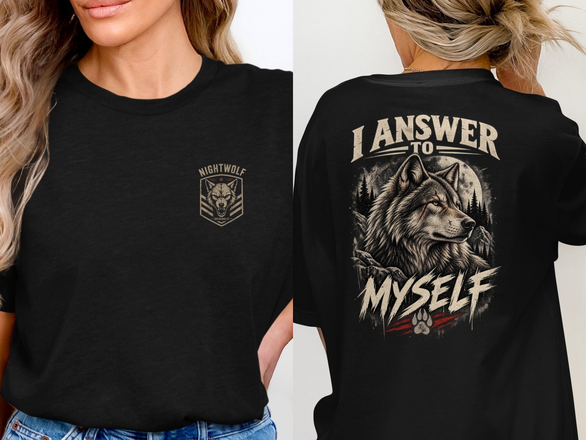 Nightwolf Fierce Wolf Graphic T-Shirt, Distressed Grunge Edgy Streetwear Tee, Hunter Wildlife Men's Gift Shirt - Image 11