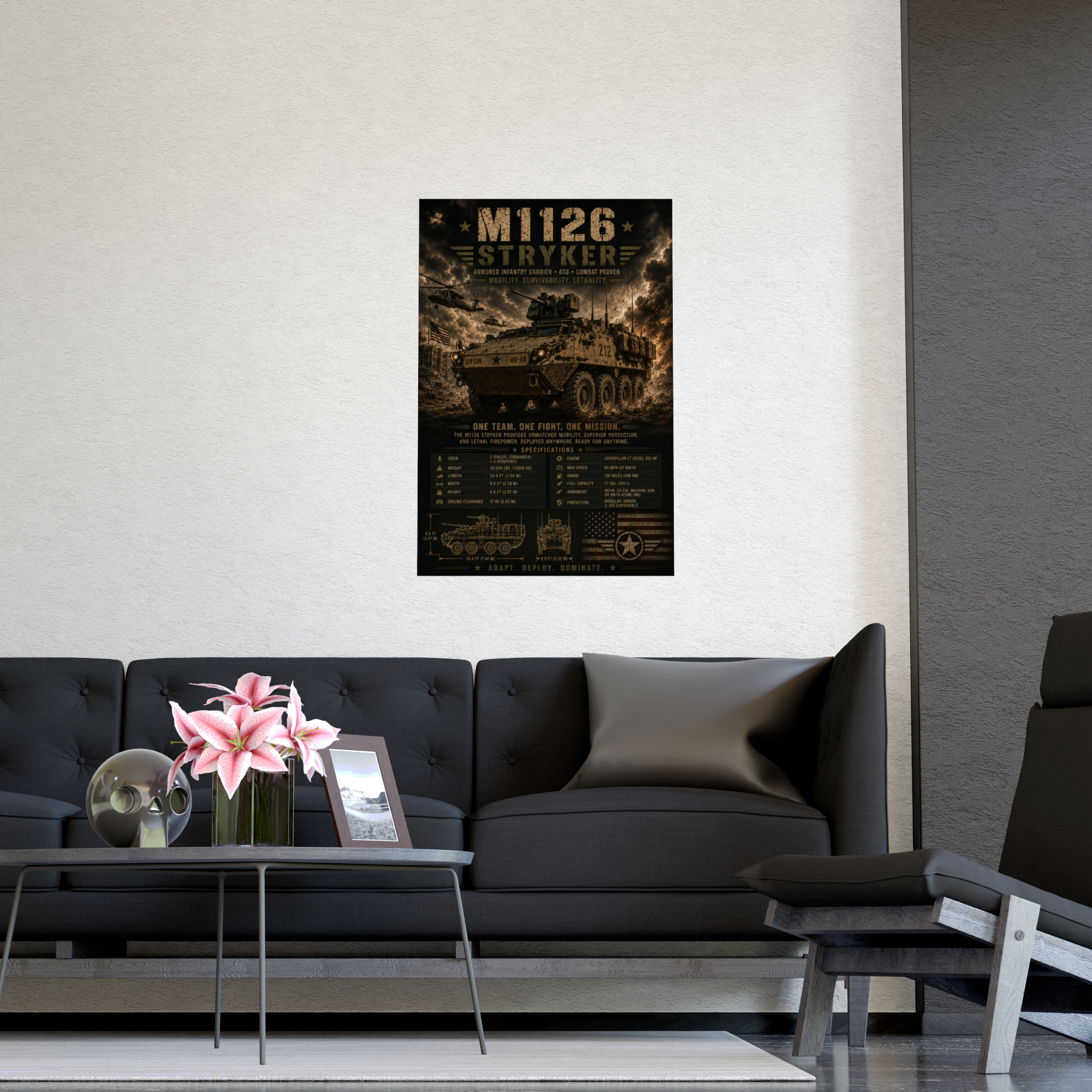 M1126 Stryker Armored Vehicle Poster, Military Wall Art Print, Combat Proven Tank Specifications, Patriotic US Army Gift for Him - Image 5