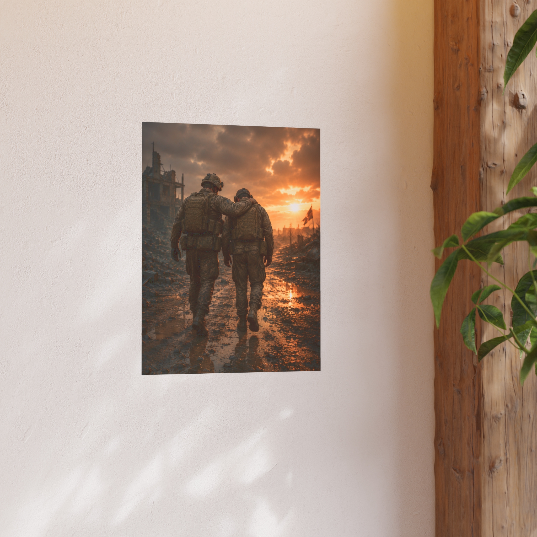 Military Brotherhood Art Print, Soldier Support Wall Decor, Veterans Day Remembrance Poster, Heroic Combat Sunset Scene Gift for Him - Image 6