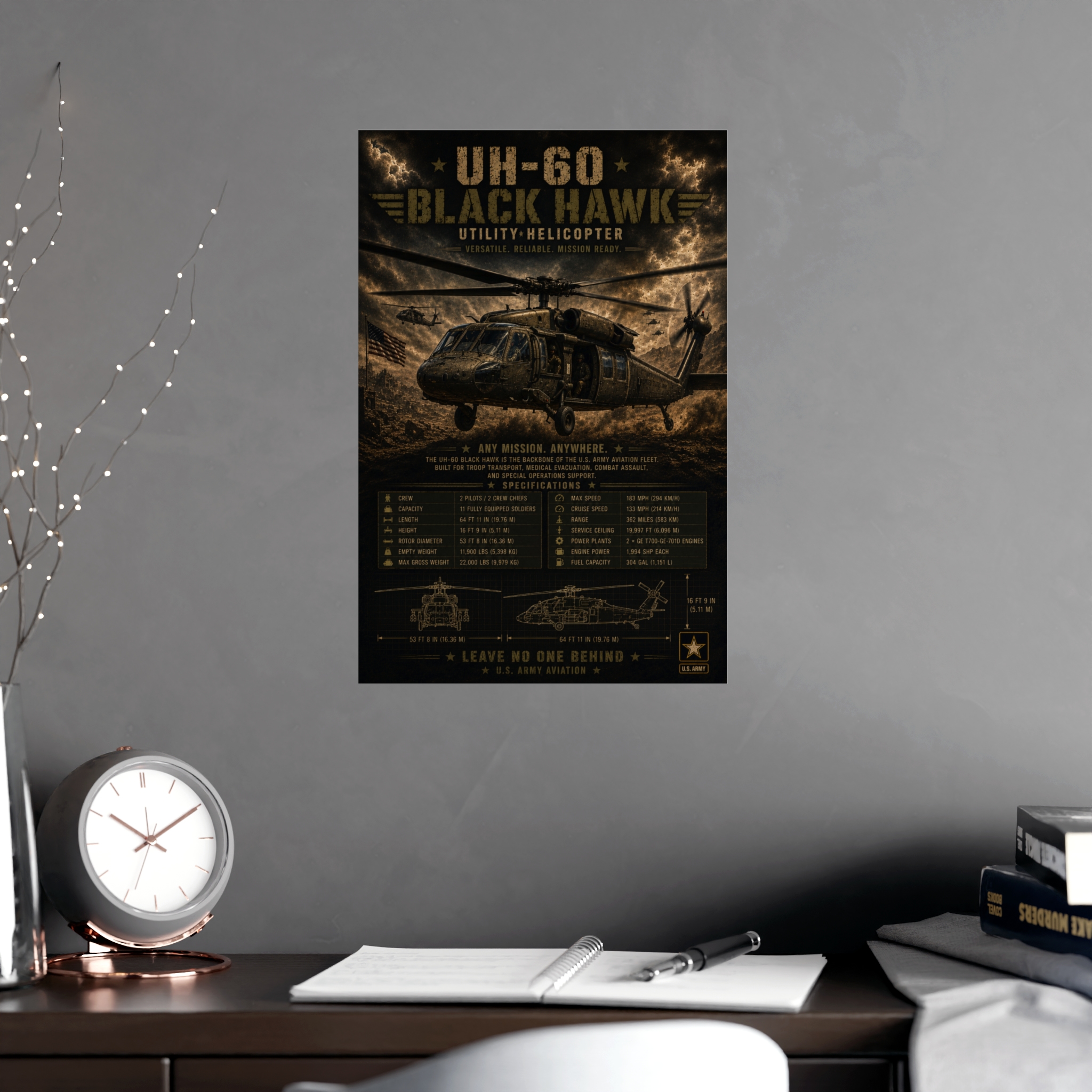 UH-60 Black Hawk Helicopter Poster | Military Aviation Art Print | Army Specifications Wall Decor | Tactical Gift For Him - Image 6