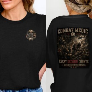 TITLE Combat Medic T-Shirt, Every Second Counts, Army 68W Military Medic Shirt, Veteran Tactical Medical Gift, Star of Life Graphic Tee
