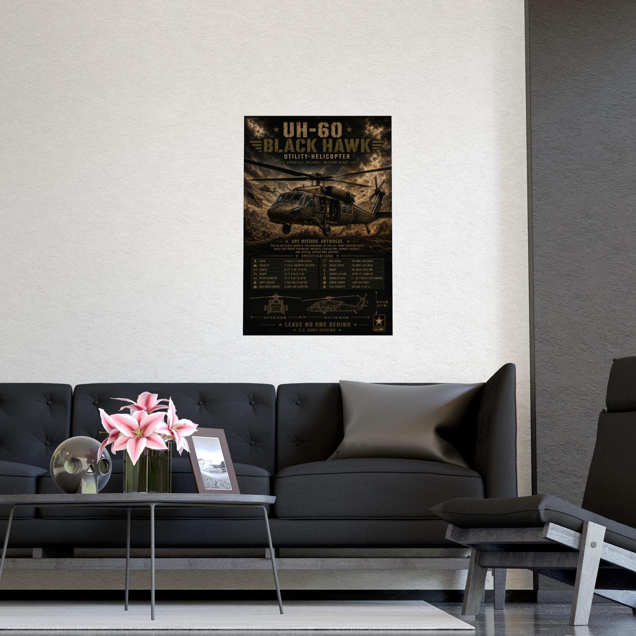 UH-60 Black Hawk Helicopter Poster | Military Aviation Art Print | Army Specifications Wall Decor | Tactical Gift For Him - Image 5