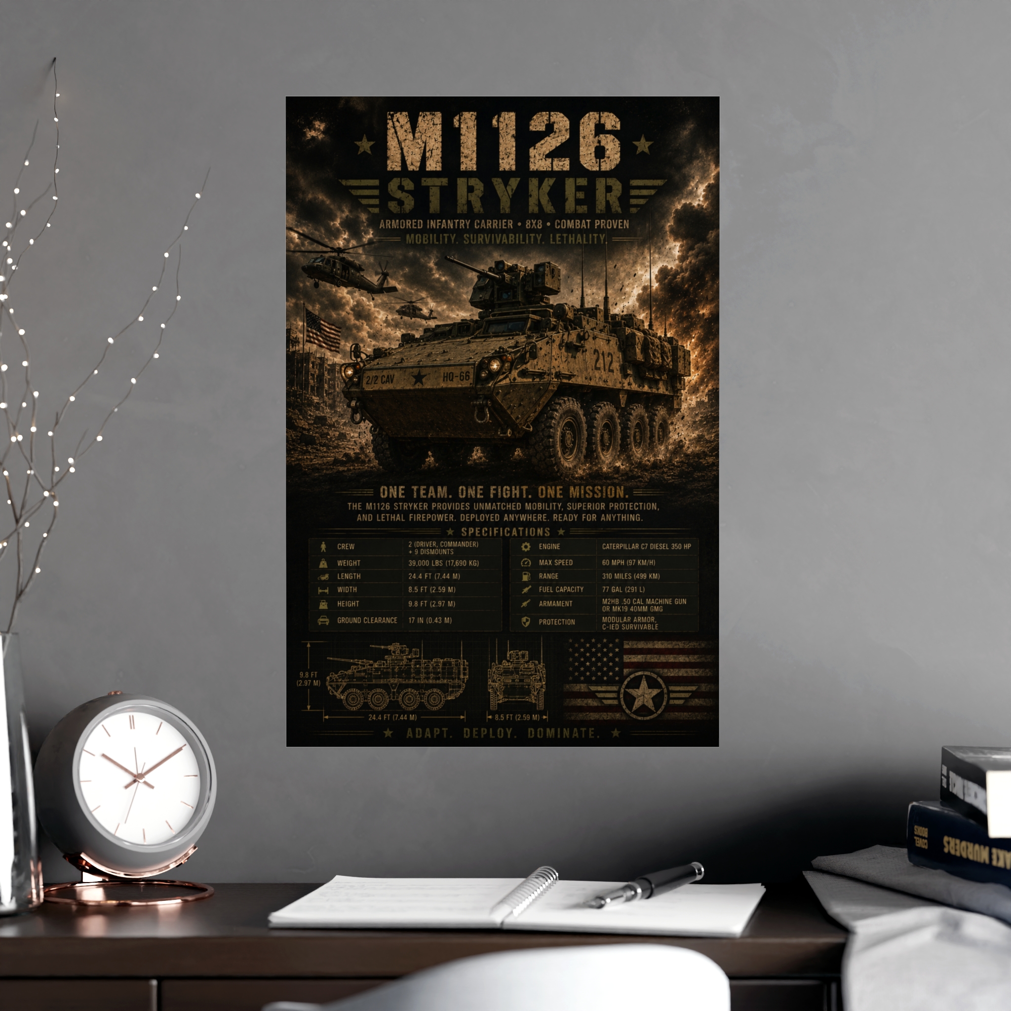M1126 Stryker Armored Vehicle Poster, Military Wall Art Print, Combat Proven Tank Specifications, Patriotic US Army Gift for Him - Image 4