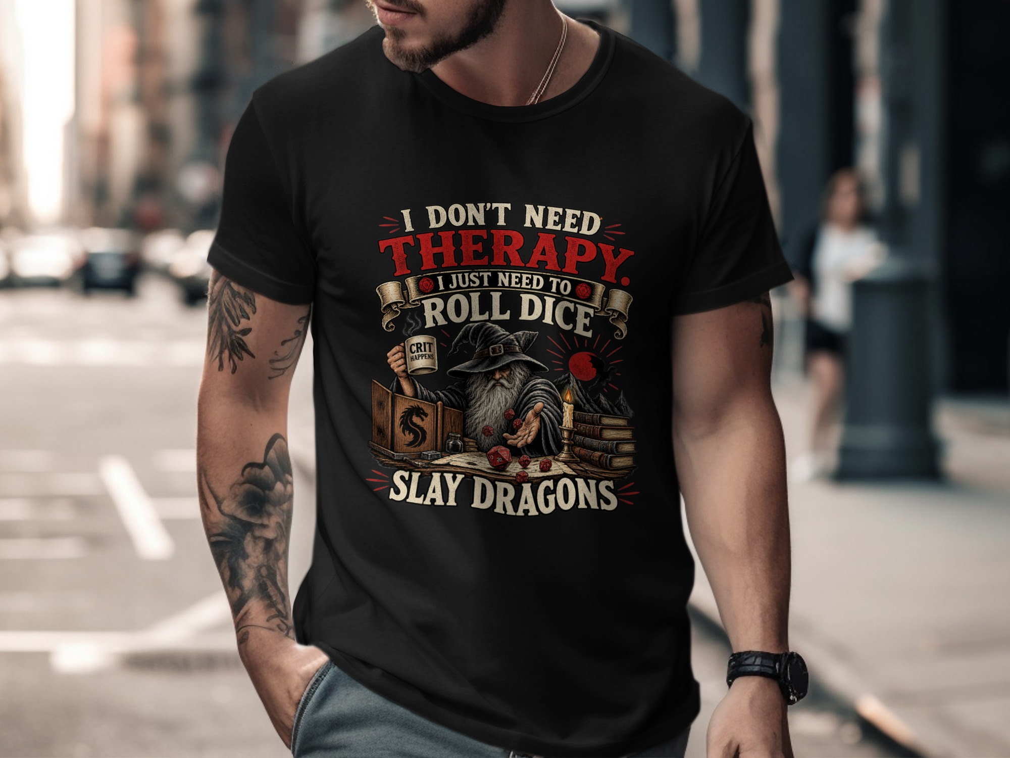 D&D Therapy T-Shirt | Roll Dice Slay Dragons Shirt | Funny Gamer Gift | Dungeon Master RPG Tee | Fantasy Wizard Gaming Apparel - Image 5