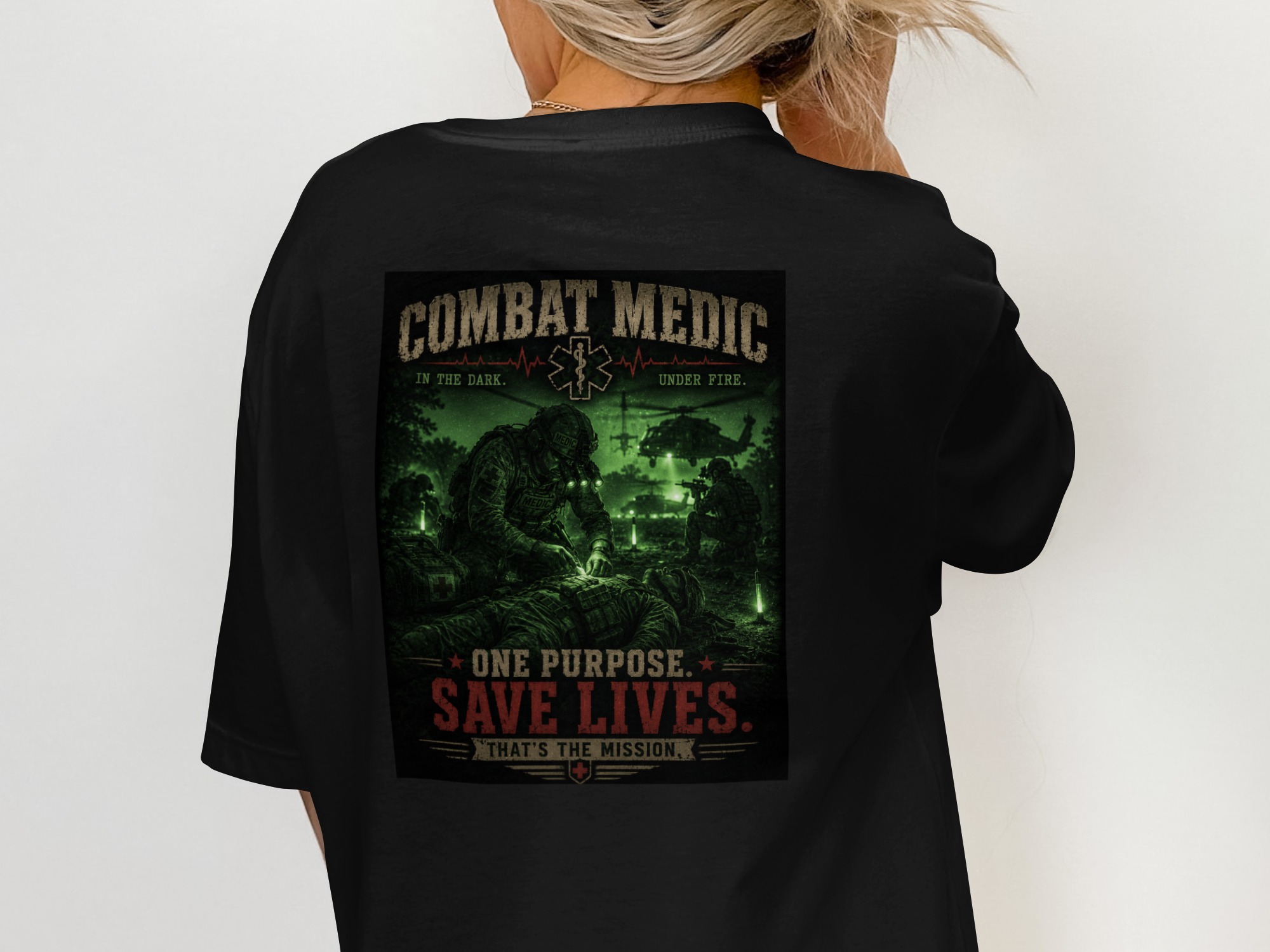 TITLE Combat Medic T-Shirt, One Purpose Save Lives, Army 68W Military Medic Shirt, Veteran Tactical Medical Gift, Star of Life Graphic Tee - Image 6
