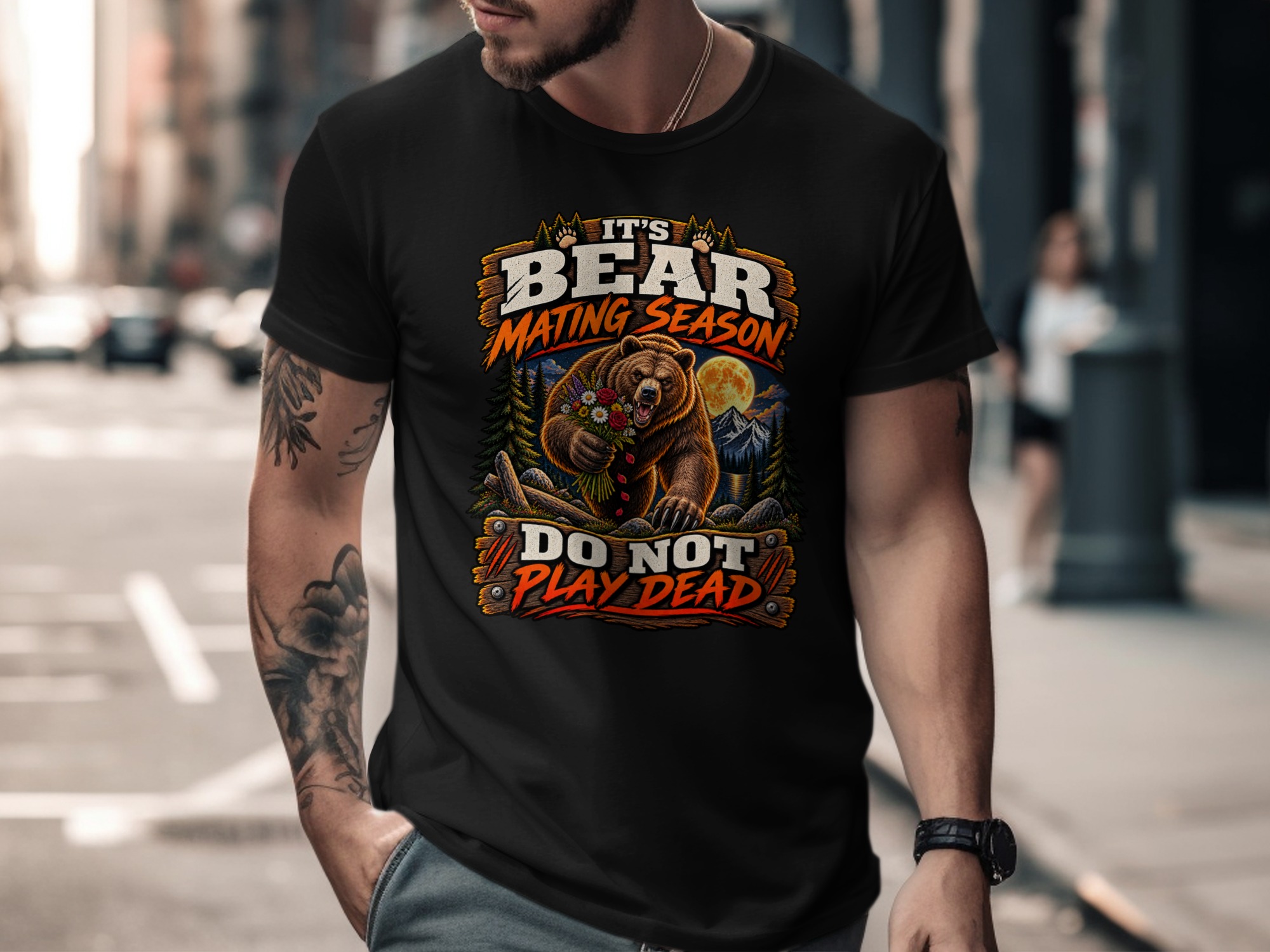 Bear Mating Season T-Shirt, Funny Camping Shirt, Do Not Play Dead Sarcastic Outdoor Hiking Graphic Tee, Humorous Nature Wilderness Gag Gift - Image 4