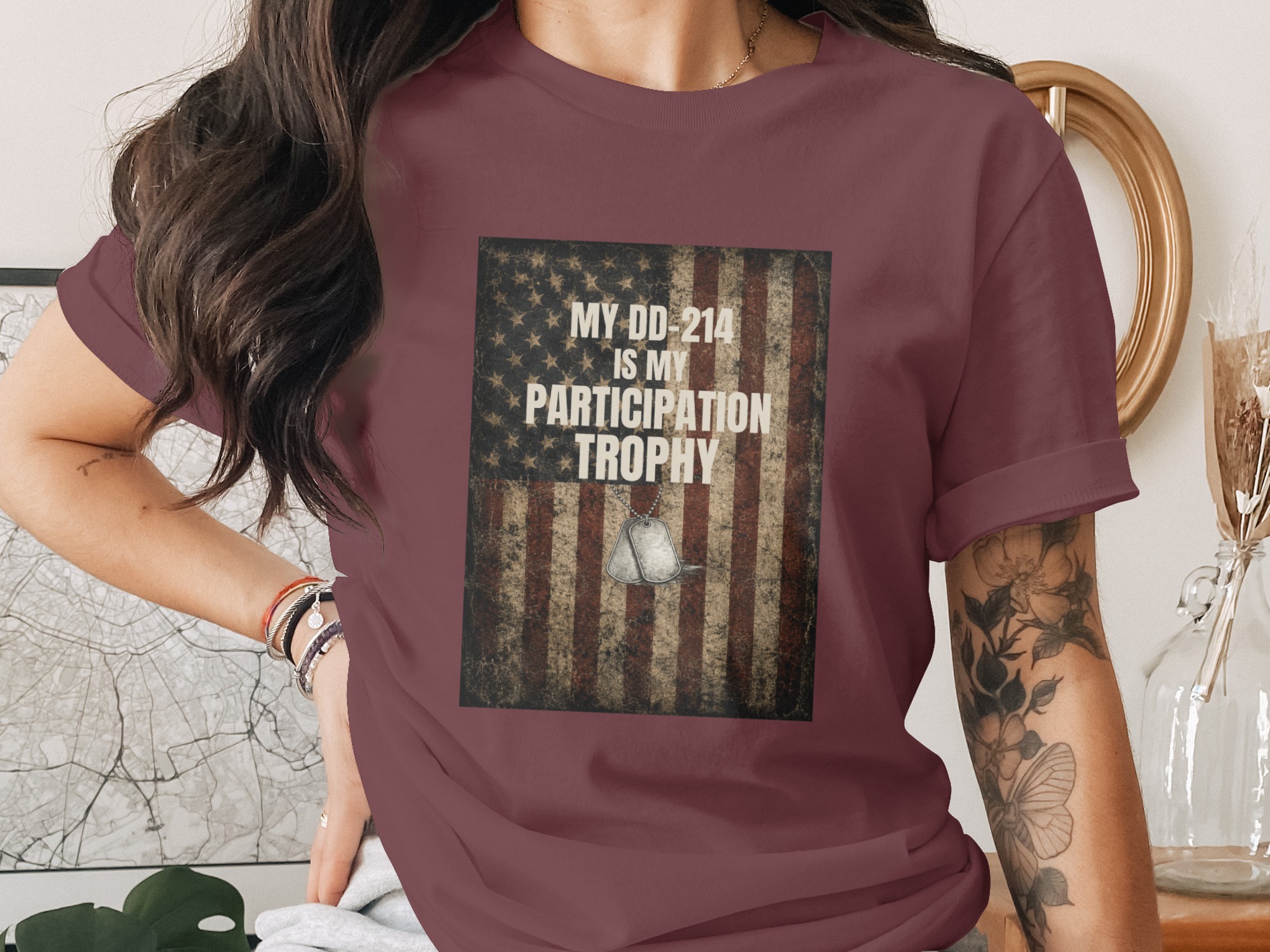 DD-214 Participation Trophy Veteran T-Shirt | Military Deployment Shirt | USA Flag Patriotic Present Shirt