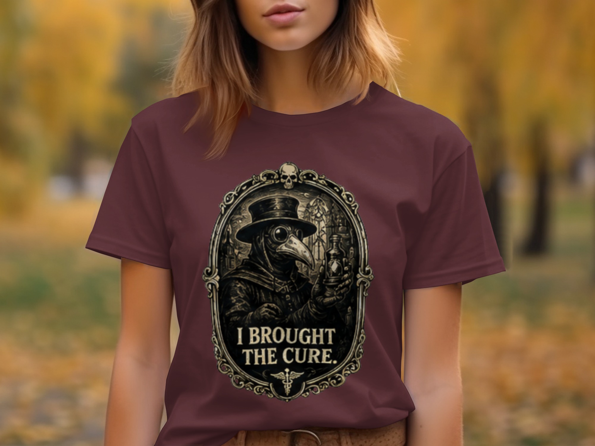Plague Doctor 'I Brought The Cure' T-Shirt | Gothic Dark Academia Vintage Medical History Tee | Steampunk Renaissance Macabre Art Shirt Gift - Image 6