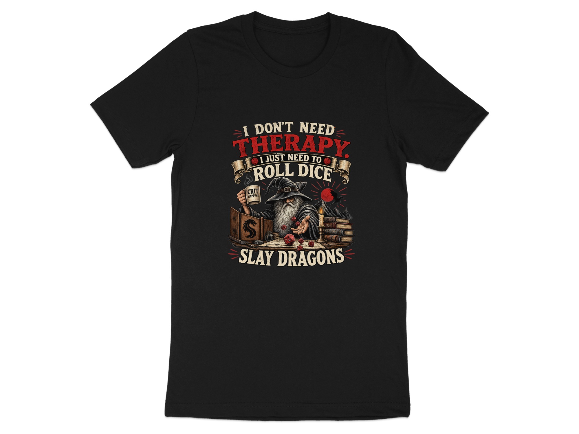 D&D Therapy T-Shirt | Roll Dice Slay Dragons Shirt | Funny Gamer Gift | Dungeon Master RPG Tee | Fantasy Wizard Gaming Apparel