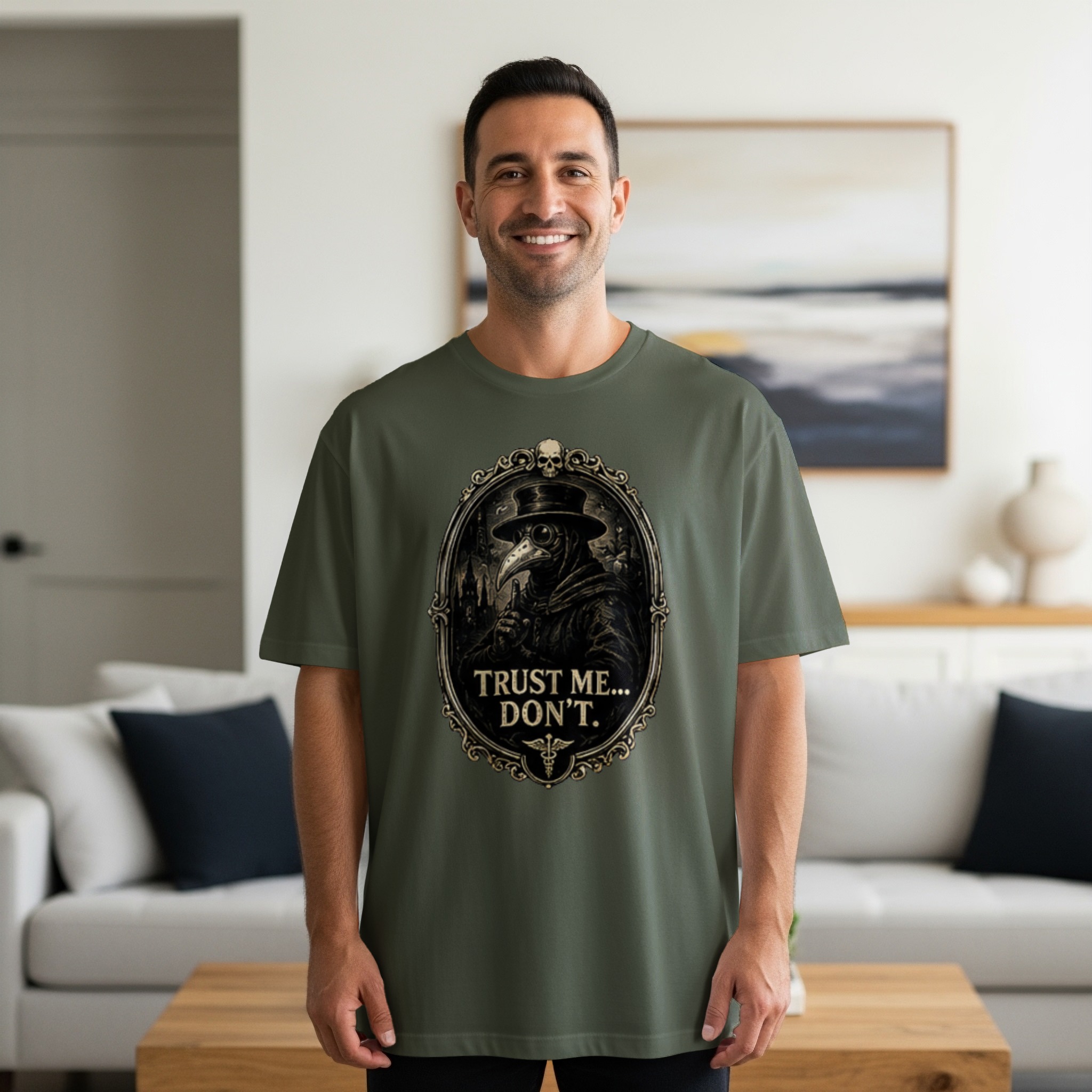Gothic Plague Doctor 'Trust Me... Don't' T-Shirt, Dark Academia Skull Caduceus Vintage Macabre Humorous Gift Tee - Image 10