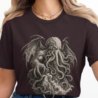 Cthulhu Lovecraftian Horror T-Shirt, Dark Academia Gothic Mythos Tentacle Monster Graphic Tee, Eldritch Cosmic Art