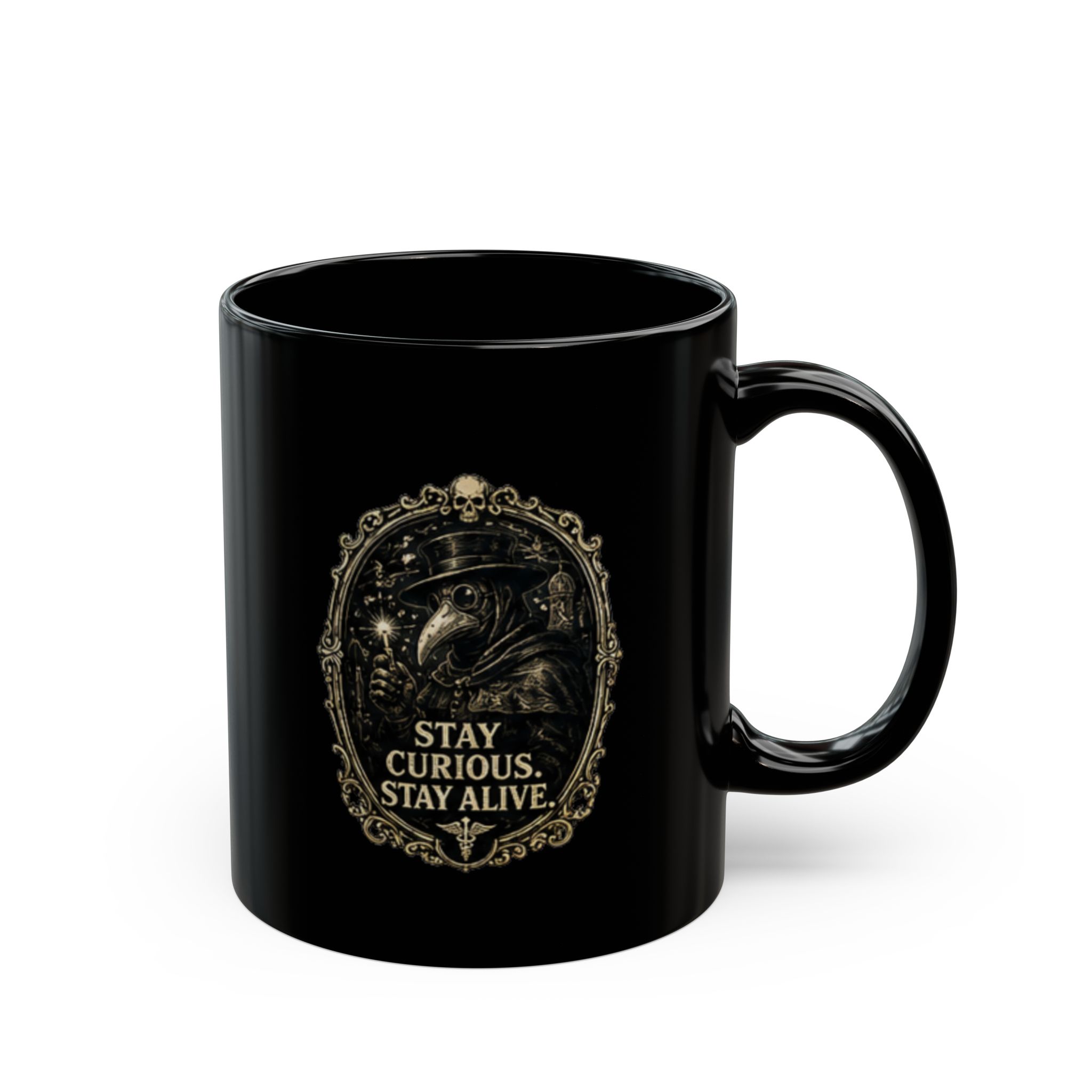 Plague Doctor Stay Curious Stay Alive Mug, Dark Academia Gothic Coffee Cup, Unique Witchy Gift for Him Her - Image 6