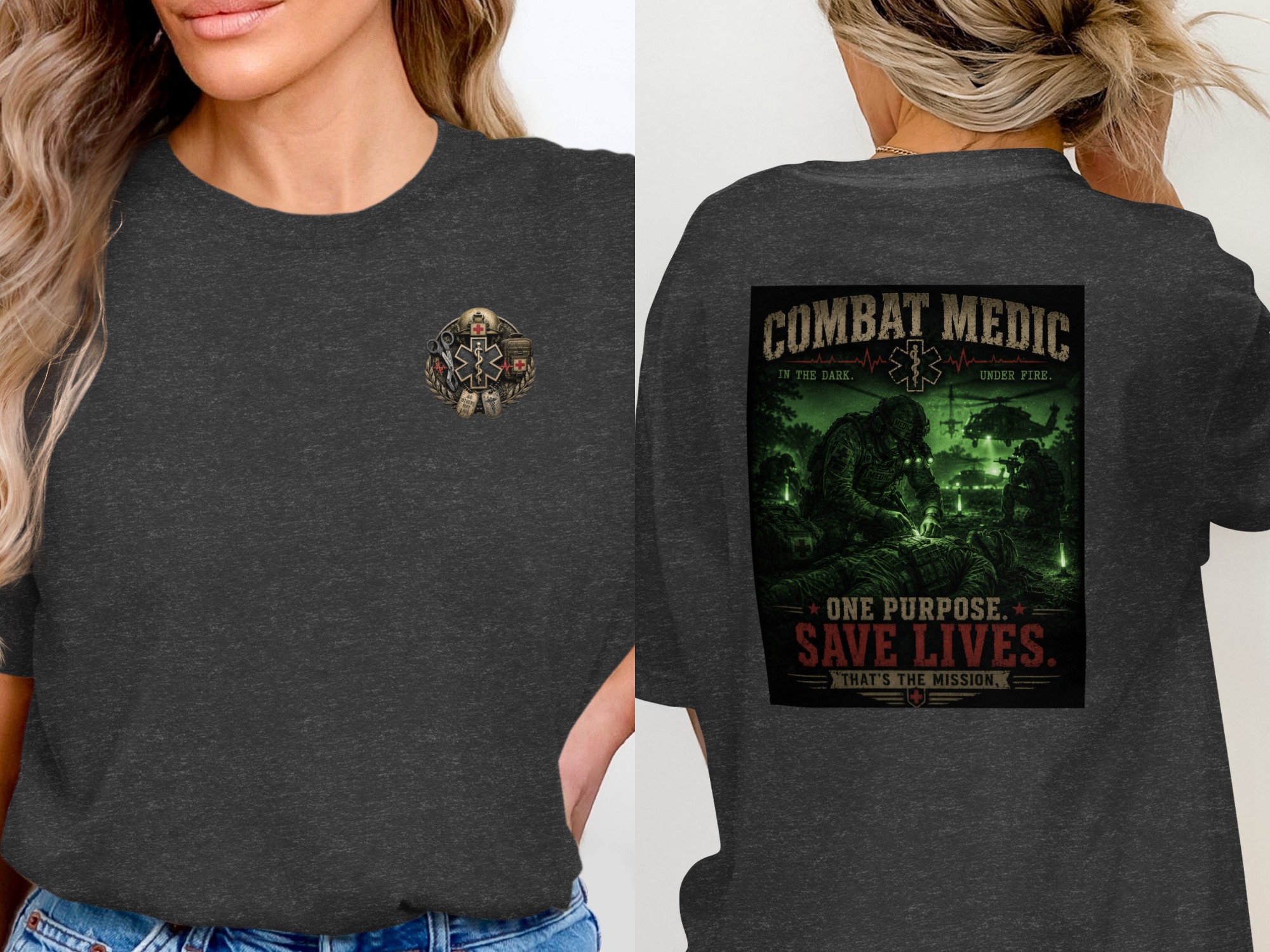 TITLE Combat Medic T-Shirt, One Purpose Save Lives, Army 68W Military Medic Shirt, Veteran Tactical Medical Gift, Star of Life Graphic Tee - Image 16
