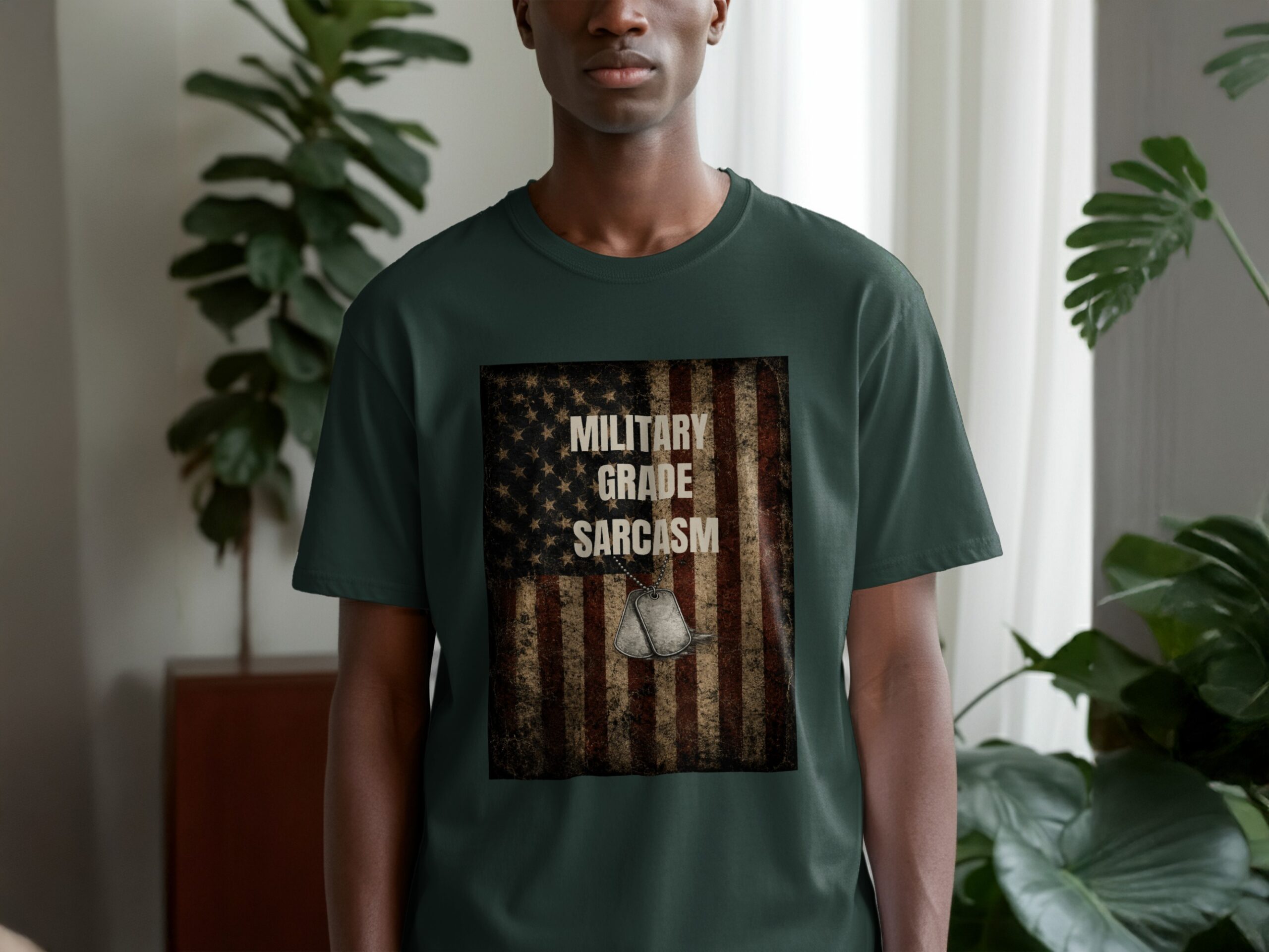 Military Grade Sarcasm T-Shirt, Distressed American Flag Veteran Gift, Patriotic Funny Tee with Faux Dog Tags - Image 12