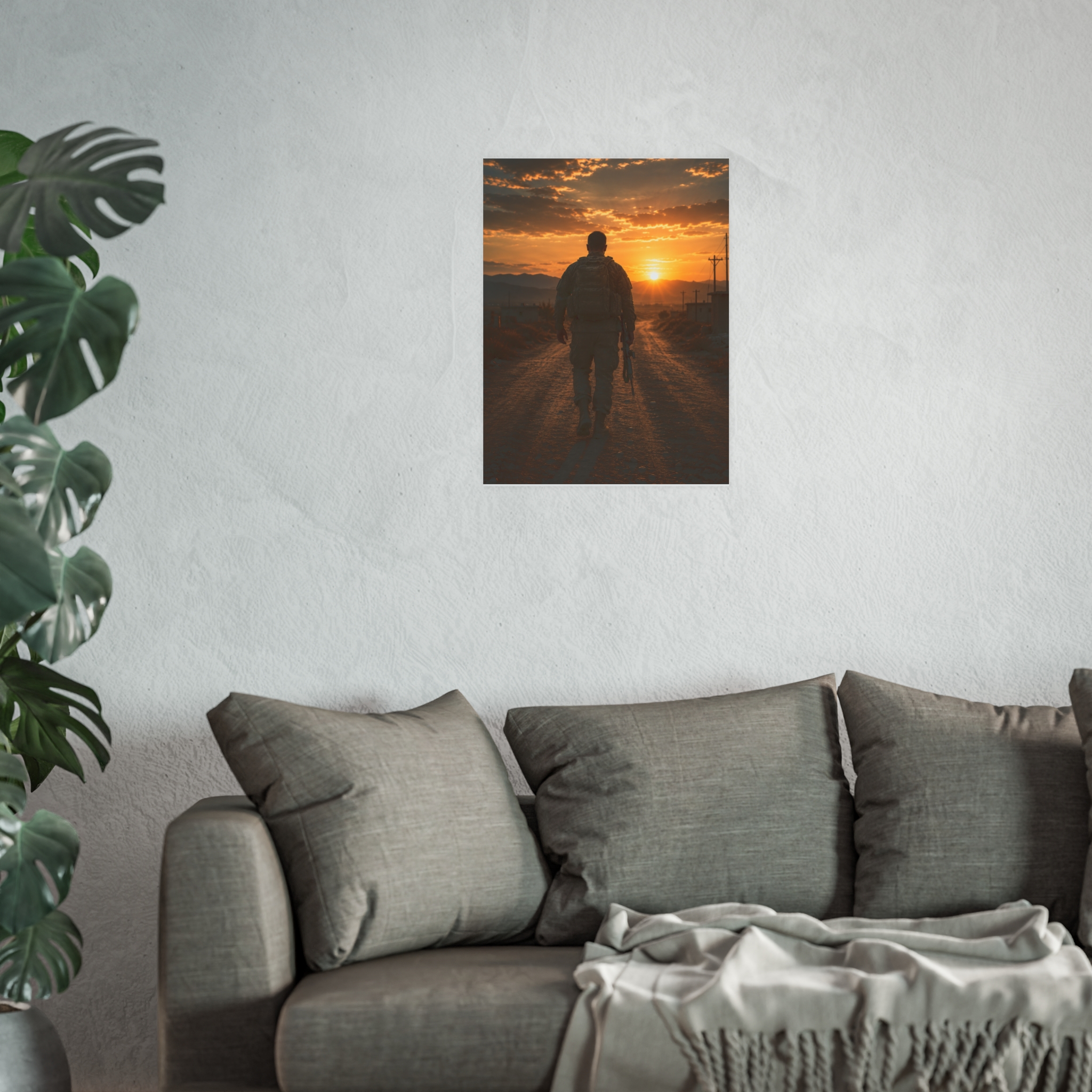 Soldier Sunset Patriotic Wall Art Print, Military Veteran Heroic Decor, Army Camouflage Golden Hour Landscape for Home Office Gift - Image 3