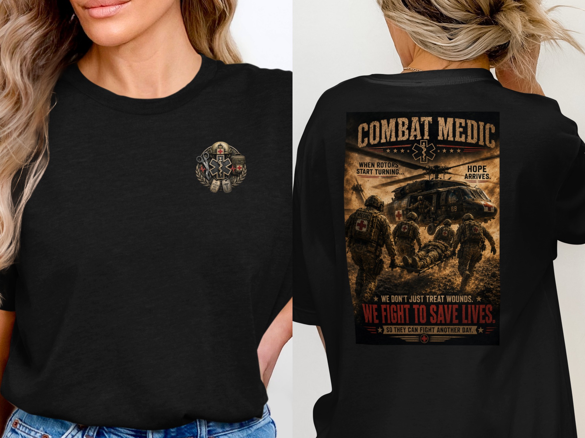 TITLE Combat Medic T-Shirt, We Fight to Save Lives, Army 68W Military Medic Shirt, Veteran Tactical Medical Gift, Star of Life Graphic Tee