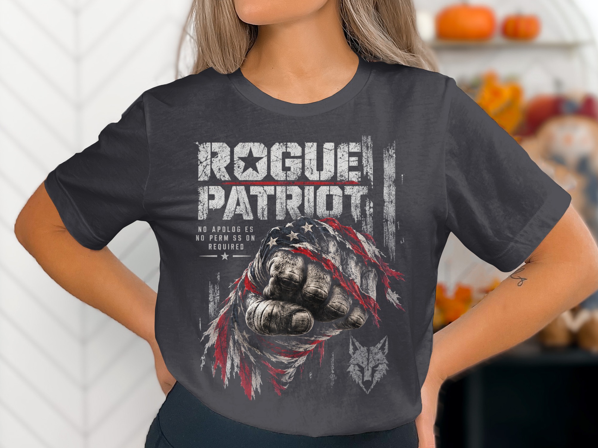 Rogue Patriot T-Shirt, USA Flag Fist Tee, Distressed American Flag Graphic Shirt, Vintage Veteran Apparel, 4th of July Gift for Him - Image 11