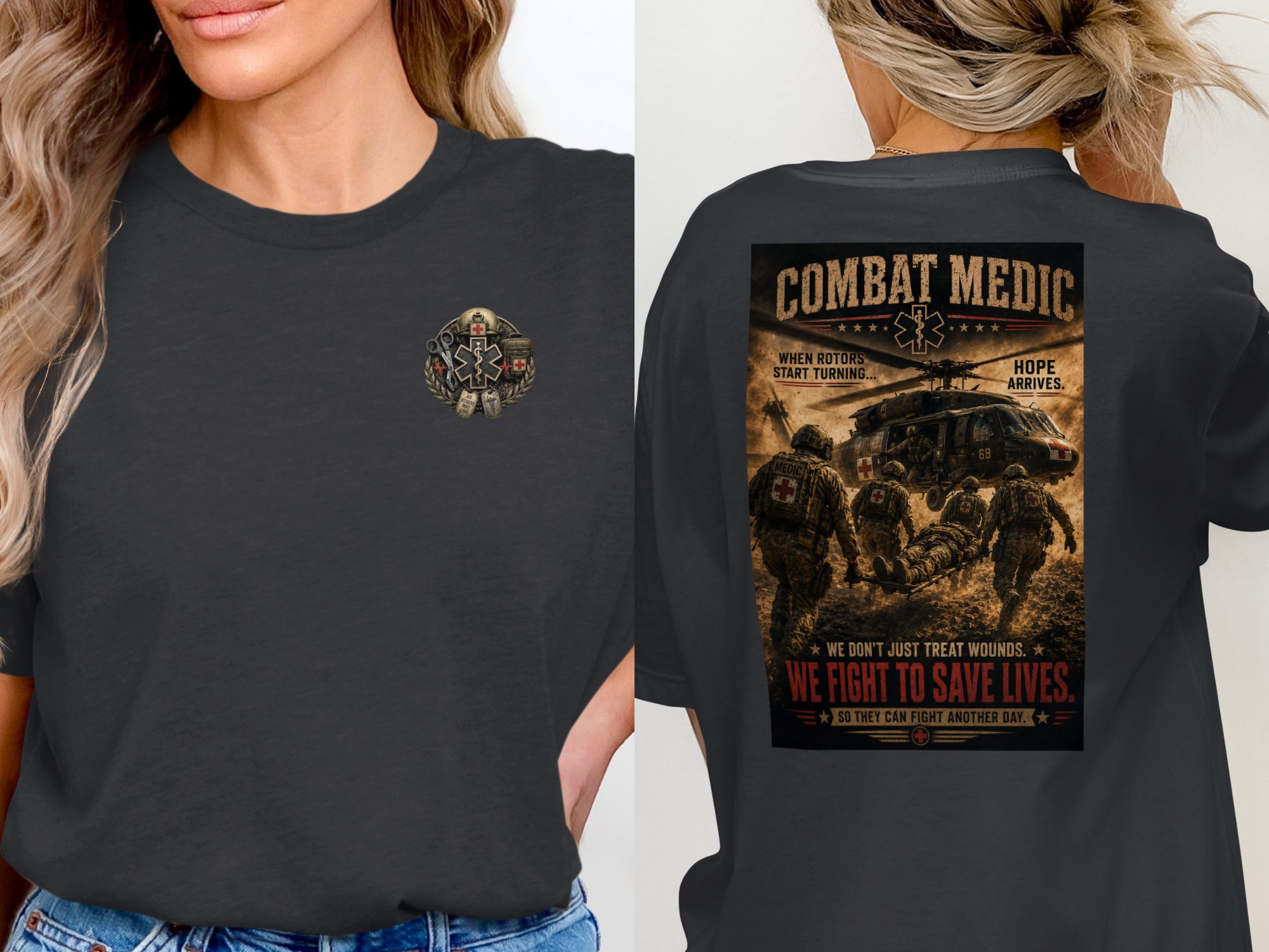 TITLE Combat Medic T-Shirt, We Fight to Save Lives, Army 68W Military Medic Shirt, Veteran Tactical Medical Gift, Star of Life Graphic Tee - Image 15
