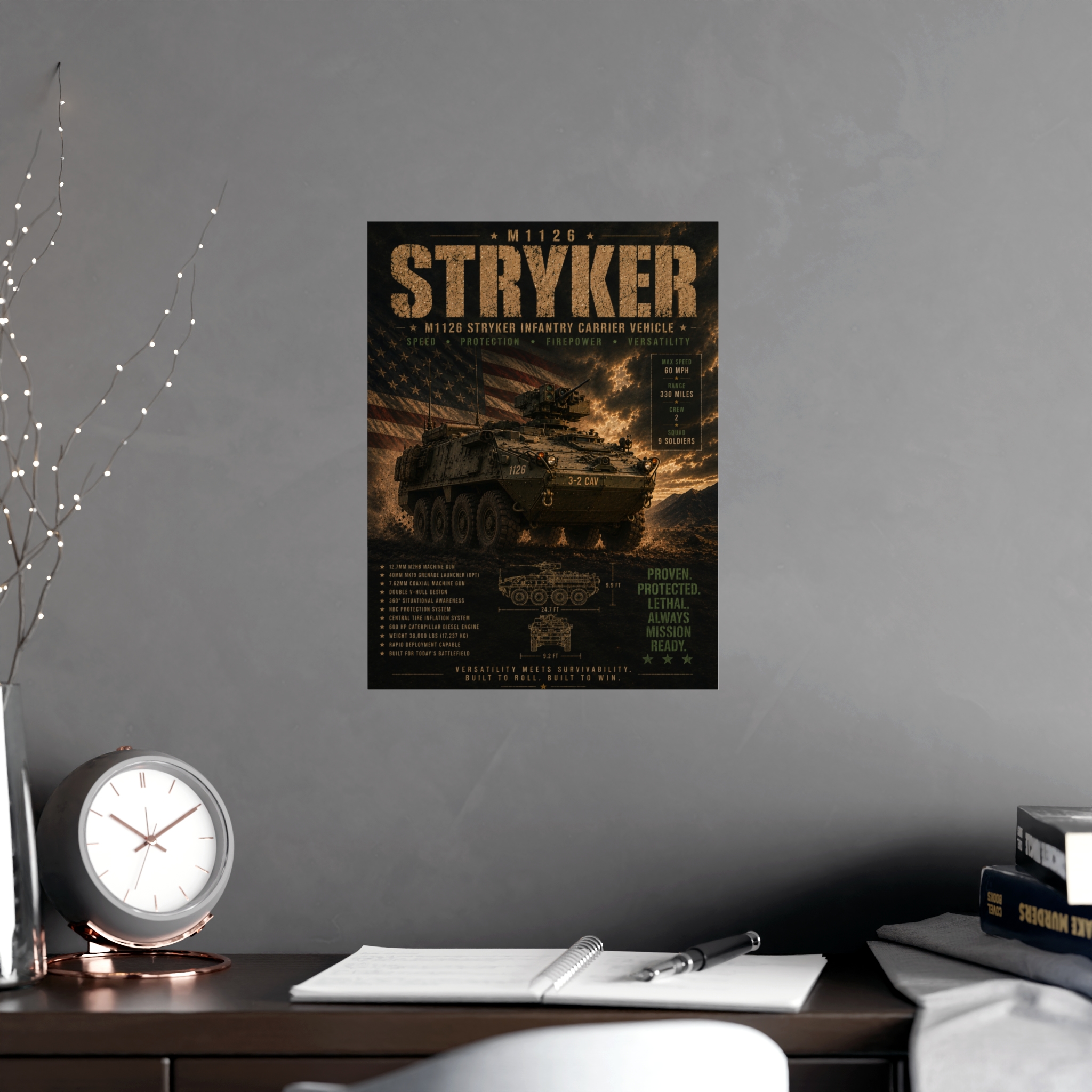 Stryker M1126 Infantry Carrier Vehicle Poster | Military Vehicle Wall Art | Army Enthusiast Decor - Image 2
