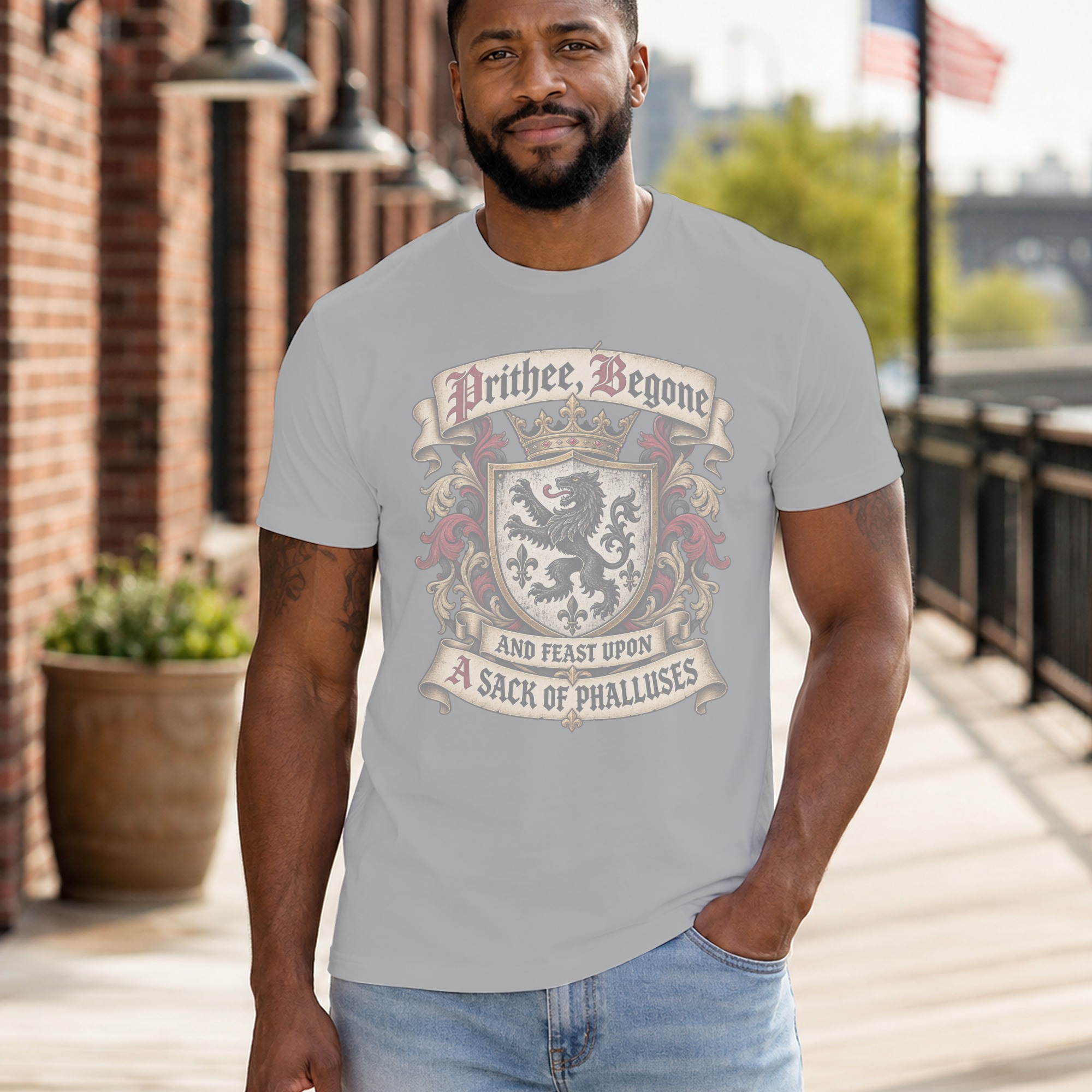 Prithee Begone Shirt Medieval Heraldry Graphic Tee Funny Renaissance Faire Shirt Sarcastic Humor Coat of Arms T-Shirt Gag Gift For Friend - Image 11